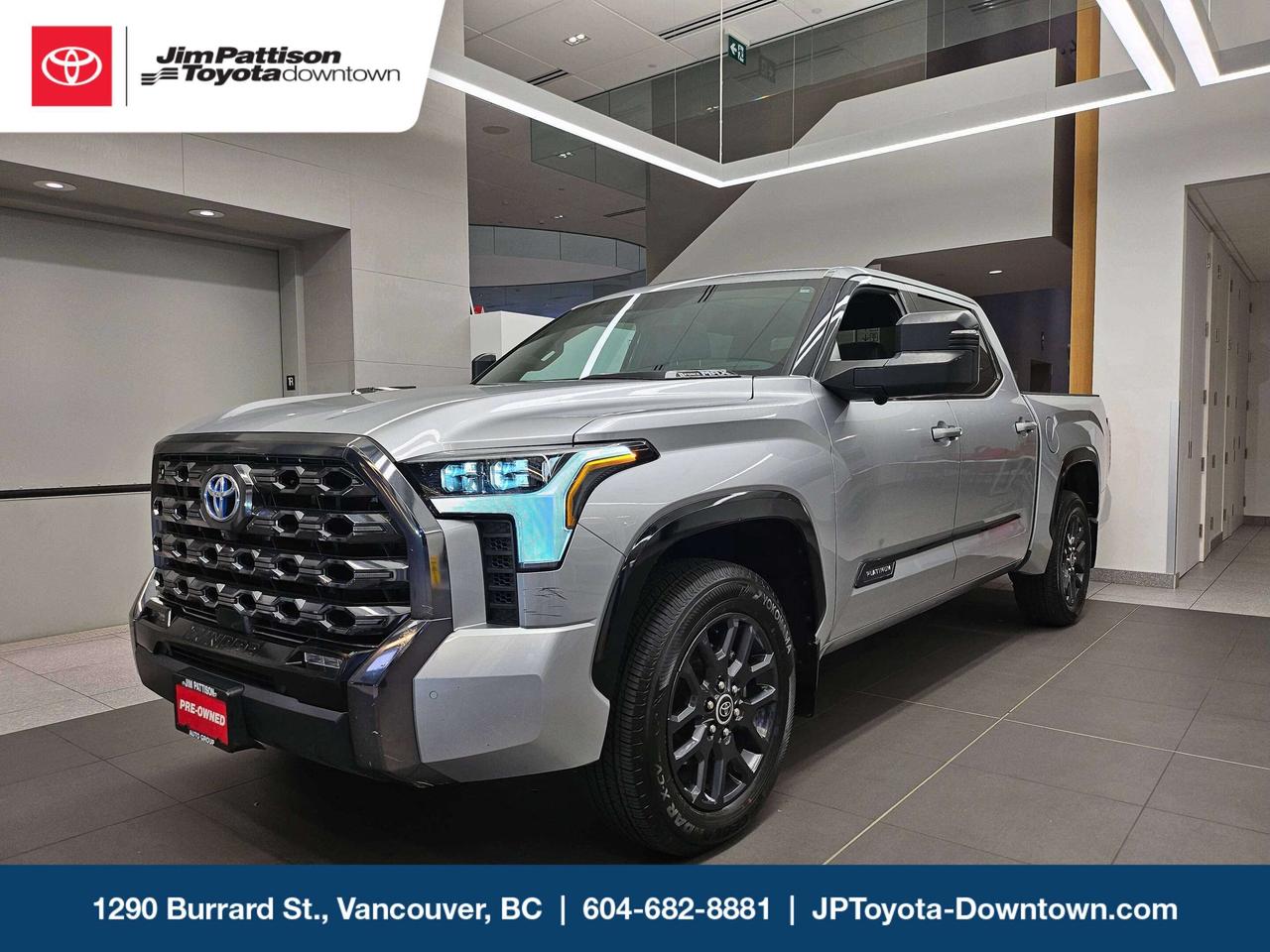 <p>This 2023 Toyota Tundra Platinum Hybrid Crewmax delivers impressive power and efficiency in a premium package. With 437 horsepower from its hybrid powertrain and 4x4 capability, this truck offers strong performance while supporting fuel-efficient driving. The Platinum trim brings genuine luxury to the truck bed, featuring leather, a panoramic roof, heated steering wheel, and a heads-up display. With just 69,253 km and a single previous owner, this well-maintained truck is ready for its next chapter.</p> <p>Key Features:</p> <ul>     <li><strong>Trim & Packages:</strong> Platinum Hybrid Grade, black leather seat trim, Crewmax crew cab with five-passenger seating</li>     <li><strong>Registration:</strong> 2023 model year, 69,253 km, single previous owner</li>     <li><strong>Powertrain:</strong> Hybrid gas-electric system, 437 hp, automatic transmission, 4x4 drivetrain</li>     <li><strong>Comfort & Convenience:</strong> Panoramic roof, heated steering wheel, leather steering wheel, power seats, automatic climate control, rain-sensing wipers</li>     <li><strong>Technology & Safety:</strong> Heads-up display, navigation system, adaptive cruise control, lane departure warning, parking assist rear sensors, auto-dimming rearview mirror</li> </ul> <p>Contact us to learn more or to arrange a test drive.</p>
