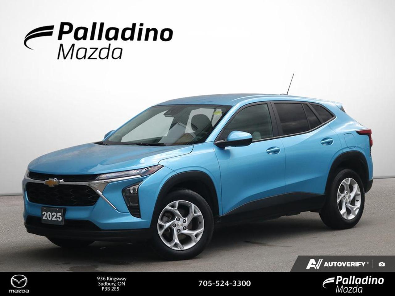 Discover smart value in this brand new 2025 Chevrolet Trax LS at Palladino Mazda in Greater Sudbury. CARFAX Canada reports no accident, giving you added peace of mind from day one. Finished in light blue, this front-wheel drive SUV brings modern style, practical size, and turbocharged efficiency for daily driving.

The 2025 Chevrolet Trax LS is a great fit for drivers who want easy city use, confident road manners, and useful technology without extra complexity. Its 6-speed automatic transmission works with a compact turbo engine to deliver smooth power, simple operation, and solid fuel efficiency for commuting and weekend travel.

FEATURES OF THE Trax LS

»» Light blue exterior with fresh appeal
»» Front-wheel drive for everyday confidence
»» Turbocharged engine for responsive city driving
»» Six-speed automatic for smooth shifting

ADVANCED SAFETY FEATURES

»» Rear vision camera helps with reversing
»» Automatic emergency braking adds driver support
»» Lane keep assist helps stay centred
»» Forward collision alert enhances awareness

PERFORMANCE AND EFFICIENCY

»» ECOTEC 1.2-litre turbocharged three-cylinder engine
»» Six-speed automatic transmission shifts smoothly
»» Front-wheel drive supports efficient everyday travel
»» Compact SUV size helps urban manoeuvring

COMFORT AND CONVENIENCE

»» Four-door access for easy daily use
»» Practical cabin layout keeps controls simple
»» Elevated seating position aids outward visibility
»» Compact footprint helps with parking ease

TECHNOLOGY AND CONNECTIVITY

»» User-friendly infotainment layout within easy reach
»» Clear driver information display for essentials
»» Modern connectivity features support daily routines
»» Simple interface reduces distraction on drives

CARGO SPACE

»» Rear cargo area suits daily errands
»» Flexible space for groceries and gear
»» Split-folding rear seat expands utility
»» Wide opening helps loading larger items

WHAT OTHER OWNERS LIKE

»» Easy manoeuvrability in busy urban settings
»» Good cargo flexibility for daily needs
»» Comfortable ride for commuting and errands
»» Efficient turbo engine with smooth response

The 2025 Chevrolet Trax LS stands out by focusing on the essentials that matter most. It offers useful safety technology, a smart cabin design, and efficient performance in a size that feels easy to live with every day. For drivers in Greater Sudbury who want a new SUV with modern character and practical value, this Chevrolet is ready to impress.

This 2025 Chevrolet Trax LS is ideal for first-time buyers, small families, and anyone looking for a versatile new vehicle with a simple, confident driving experience. The light blue finish adds a fresh look, while the turbocharged engine and automatic transmission make each trip easy and enjoyable around town or out on the highway.

This 2025 Chevrolet Trax LSs VIN is: KL77LFE27SC043283.<p>Discover smart value in this brand new 2025 Chevrolet Trax LS at Palladino Mazda in Greater Sudbury. CARFAX Canada reports no accident</p>
<p> and turbocharged efficiency for daily driving.

The 2025 Chevrolet Trax LS is a great fit for drivers who want easy city use</p>
<p> and useful technology without extra complexity. Its 6-speed automatic transmission works with a compact turbo engine to deliver smooth power</p>
<p> and solid fuel efficiency for commuting and weekend travel.

FEATURES OF THE Trax LS

»» Light blue exterior with fresh appeal
»» Front-wheel drive for everyday confidence
»» Turbocharged engine for responsive city driving
»» Six-speed automatic for smooth shifting

ADVANCED SAFETY FEATURES

»» Rear vision camera helps with reversing
»» Automatic emergency braking adds driver support
»» Lane keep assist helps stay centred
»» Forward collision alert enhances awareness

PERFORMANCE AND EFFICIENCY

»» ECOTEC 1.2-litre turbocharged three-cylinder engine
»» Six-speed automatic transmission shifts smoothly
»» Front-wheel drive supports efficient everyday travel
»» Compact SUV size helps urban manoeuvring

COMFORT AND CONVENIENCE

»» Four-door access for easy daily use
»» Practical cabin layout keeps controls simple
»» Elevated seating position aids outward visibility
»» Compact footprint helps with parking ease

TECHNOLOGY AND CONNECTIVITY

»» User-friendly infotainment layout within easy reach
»» Clear driver information display for essentials
»» Modern connectivity features support daily routines
»» Simple interface reduces distraction on drives

CARGO SPACE

»» Rear cargo area suits daily errands
»» Flexible space for groceries and gear
»» Split-folding rear seat expands utility
»» Wide opening helps loading larger items

WHAT OTHER OWNERS LIKE

»» Easy manoeuvrability in busy urban settings
»» Good cargo flexibility for daily needs
»» Comfortable ride for commuting and errands
»» Efficient turbo engine with smooth response

The 2025 Chevrolet Trax LS stands out by focusing on the essentials that matter most. It offers useful safety technology</p>
<p> and efficient performance in a size that feels easy to live with every day. For drivers in Greater Sudbury who want a new SUV with modern character and practical value</p>
<p> while the turbocharged engine and automatic transmission make each trip easy and enjoyable around town or out on the highway.

This 2025 Chevrolet Trax LSs VIN is: KL77LFE27SC043283.</p>