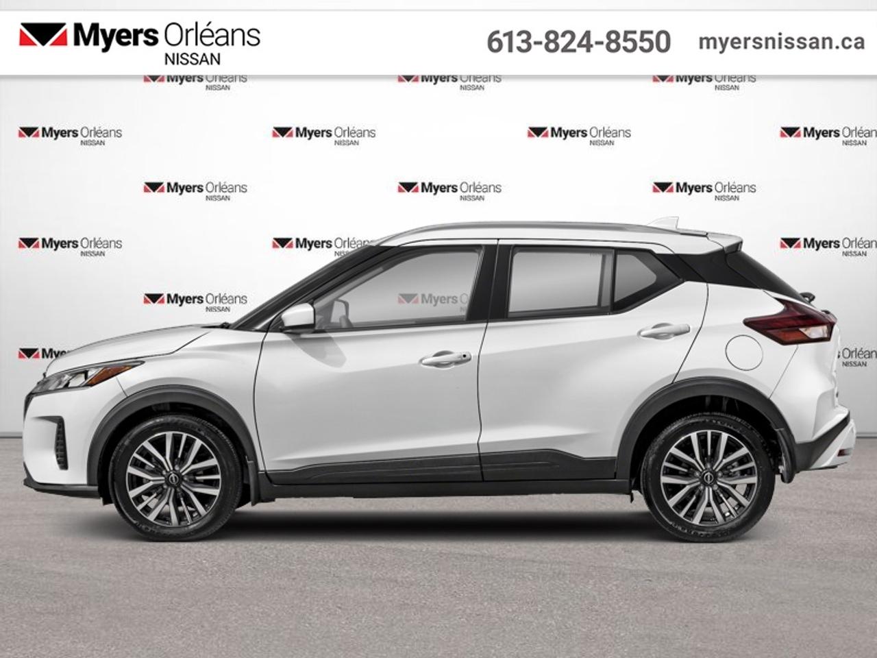 <b>Low Mileage, Heated Seats,  Apple CarPlay,  Android Auto,  Heated Steering Wheel,  Remote Start!</b><br> <br>  Compare at $25635 - Our Price is just $24888! <br> <br>Whether its a road trip to the woods or all the gear for your next gig, this Kicks Play fits whatever you are into. This 2025 Nissan Kicks Play is fresh on our lot in Orleans.<br> <br>This Kicks Play did not take any shortcuts, but it is offering you a shortcut to possibility. Make the most of every day with intelligent features that help you express your personal style and feel your playlist with the incredible infotainment system. It really is time you put you first, and this 2025 Kicks Play is here for it.<br> <br>This low mileage SUV has just 990 km. Its White in colour and is completely accident free based on the <a href=https://vhr.carfax.ca/?id=hgl3AFCMnNdVYBBzYOlU20YD1i1drKvj target=_blank>CARFAX Report</a>. It has an Automatic transmission and is powered by a 122HP 1.6L 4 Cylinder Engine. <br> <br> Our Kicks Plays trim level is SV. Step up to this SV trim for stylish aluminum wheels, automatic temperature control, the Nissan Intelligent Key with remote start, a heated steering wheel, heated seats, and SiriusXM. Also standard include touchscreen infotainment with Apple CarPlay, Android Auto, Bluetooth, and Siri Eyes Free. The spirited performance is further enhanced with advanced safety features like emergency braking, lane departure warning, high beam assist, blind spot detection, rear parking sensors, and a rearview camera. This vehicle has been upgraded with the following features: Heated Seats, Apple CarPlay, Android Auto, Heated Steering Wheel, Remote Start, Adaptive Cruise Control, Blind Spot Detection.<br> <br/><br>We are proud to regularly serve our clients and ready to help you find the right car that fits your needs, your wants, and your budget.And, of course, were always happy to answer any of your questions.Proudly supporting Ottawa, Orleans, Vanier, Barrhaven, Kanata, Nepean, Stittsville, Carp, Dunrobin, Kemptville, Westboro, Cumberland, Rockland, Embrun , Casselman , Limoges, Crysler and beyond! Call us at (613) 824-8550 or use the Get More Info button for more information. Please see dealer for details. The vehicle may not be exactly as shown. The selling price includes all fees, licensing & taxes are extra. OMVIC licensed.Find out why Myers Orleans Nissan is Ottawas number one rated Nissan dealership for customer satisfaction! We take pride in offering our clients exceptional bilingual customer service throughout our sales, service and parts departments. Located just off highway 174 at the Jean DÀrc exit, in the Orleans Auto Mall, we have a huge selection of Used vehicles and our professional team will help you find the Nissan that fits both your lifestyle and budget. And if we dont have it here, we will find it or you! Visit or call us today.<br>*LIFETIME ENGINE TRANSMISSION WARRANTY NOT AVAILABLE ON VEHICLES WITH KMS EXCEEDING 140,000KM, VEHICLES 8 YEARS & OLDER, OR HIGHLINE BRAND VEHICLE(eg. BMW, INFINITI. CADILLAC, LEXUS...)<br> Come by and check out our fleet of 40+ used cars and trucks and 110+ new cars and trucks for sale in Orleans.  o~o