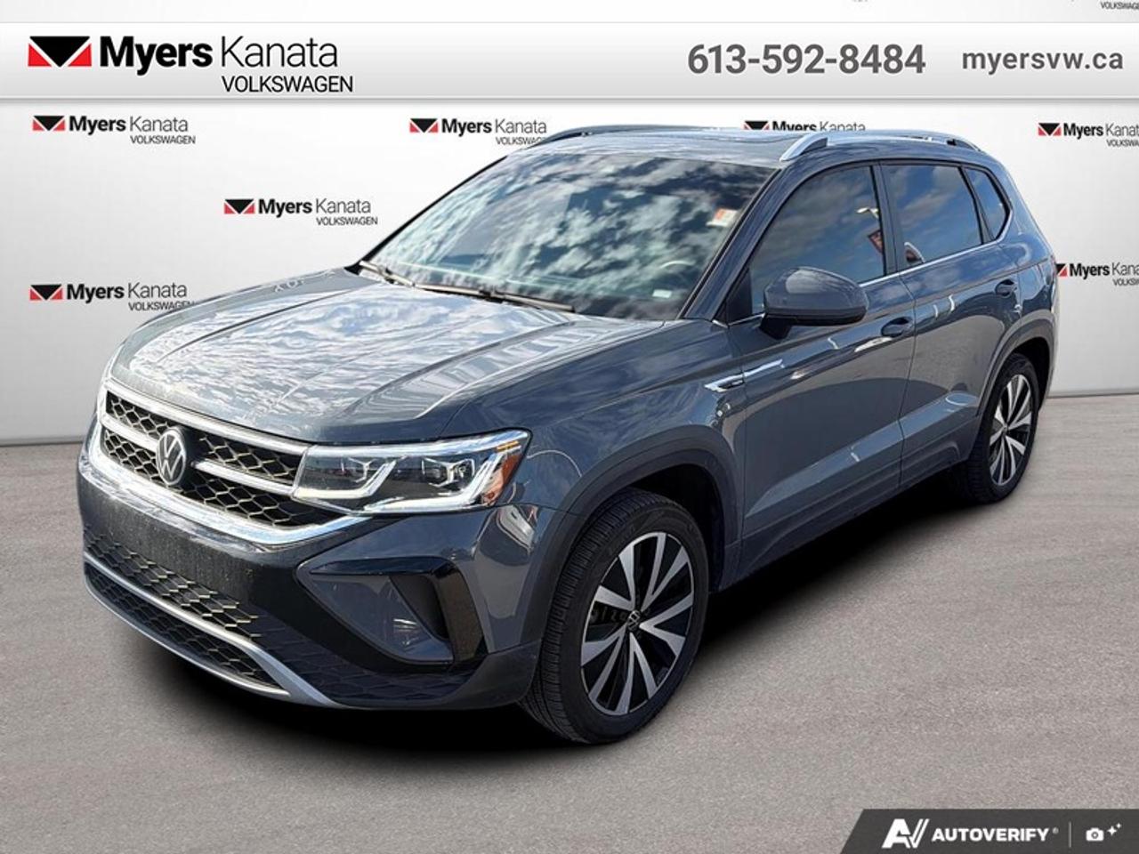 <b>Sunroof,  Leather Seats,  Cooled Seats,  Premium Audio,  Navigation!</b><br> <br>  Compare at $25742 - Our Price is just $24992! <br> <br>This VW Taos is a daily driver thats anything but everyday. This 2022 Volkswagen Taos is fresh on our lot in Kanata.<br> <br>The VW Taos was built for the adventurer in all of us. With all the tech you need for a daily driver married to all the classic VW capability, this SUVW can be your weekend warrior, too. Exceeding every expectation was the design motto for this compact SUV, and VW engineers delivered. For an SUV thats just right, check out this 2022 Volkswagen Taos.<br> <br>This SUV has 96,558 km. Its nice in colour and is completely accident free based on the <a href=https://vhr.carfax.ca/?id=hOdCZY4wKJixtJi9C6KntjzbJwyj7mlb target=_blank>CARFAX Report</a>. It has an Automatic transmission and is powered by a 158HP 1.5L 4 Cylinder Engine. <br> <br> Our Taoss trim level is Highline 4MOTION. Upgrading to this Volkswagen Taos Highline is a great choice as it comes fully loaded with all of the tech you expect, like premium leather heated and cooled seats, blind spot detection and forward collision braking, KESSY Go keyless access with push-start button, a larger digital cockpit, wireless Android Auto, wireless Apple CarPlay, BeatsAudio, and a power driver seat with 60/40 split-folding rear seats. Exterior style features exclusive alloy wheels, a power sunroof, chrome exterior accents, park assist, plus automatic LED headlights that offer brilliant illumination and feature a distinct signature look. This vehicle has been upgraded with the following features: Sunroof, Leather Seats, Cooled Seats, Premium Audio, Navigation, Wireless Charging, Heated Seats.<br> <br>To apply right now for financing use this link: <a href=https://www.myersvw.ca/financing-request/ target=_blank>https://www.myersvw.ca/financing-request/</a><br> <br/><br>Backed by Myers Exclusive NO Charge Engine/Transmission for life program lends itself for your peace of mind and you can buy with confidence. Call one of our experienced Sales Representatives today and book your very own test drive! Why buy from us? Move with the Myers Automotive Group since 1942! We take all trade-ins - Appraisers on site - Full safety inspection including e-testing and professional detailing prior delivery! <br><br>*LIFETIME ENGINE TRANSMISSION WARRANTY NOT AVAILABLE ON VEHICLES MARKED AS-IS, VEHICLES WITH KMS EXCEEDING 140,000KM, VEHICLES 8 YEARS & OLDER, OR HIGHLINE BRAND VEHICLES (eg.BMW, INFINITI, CADILLAC, LEXUS...). FINANCING OPTIONS NOT AVAILABLE ON VEHICLES MARKED AS-IS OR AS-TRADED.<br> Come by and check out our fleet of 30+ used cars and trucks and 100+ new cars and trucks for sale in Kanata.  o~o
