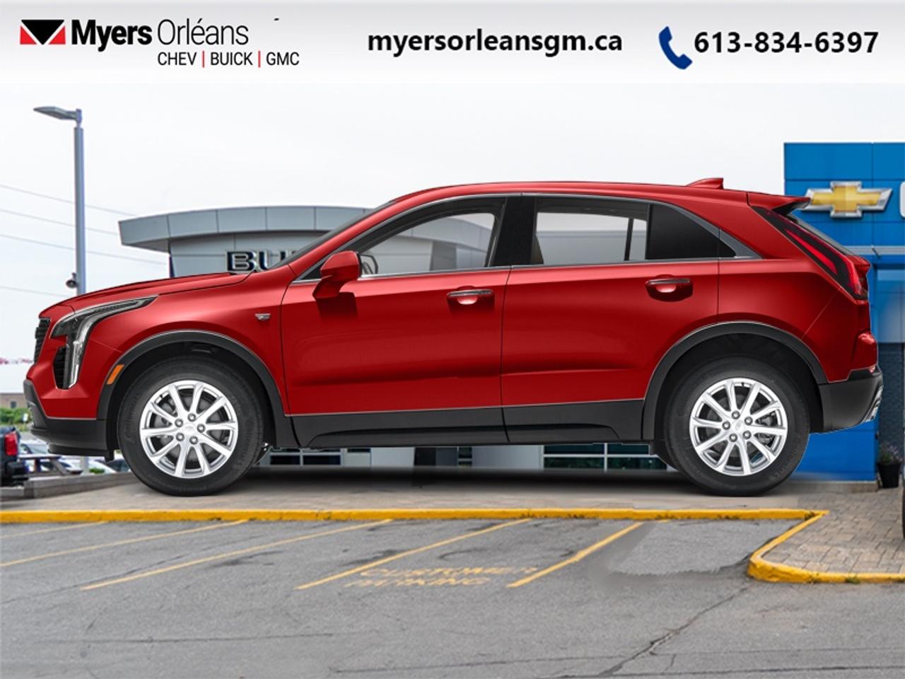 <b>Low Mileage!</b><br> <br> Big on style and bigger on value, this chic 2023 Cadillac XT4 really has it all. This 2023 Cadillac XT4 is fresh on our lot in Orleans.<br> <br>In the perpetually competitive luxury crossover SUV segment, this Cadillac XT4 will appeal to buyers who value a stylish design, a spacious interior, and a traditionally upright SUV-like driving position. The cabin has a modern appearance with plenty of standard and optional technology and infotainment features. With superb handling and economy on the road, this XT4 remains a practical and stylish option in this popular vehicle segment.<br> <br>This low mileage SUV has just 17,200 km. Its Red in colour and is completely accident free based on the <a href=https://vhr.carfax.ca/?id=4Sgp2Swo+cFCp1my3V8cFkxGBNgCNoSQ target=_blank>CARFAX Report</a>. It has an Automatic transmission and is powered by a 235HP 2.0L 4 Cylinder Engine. <br> <br> Our XT4s trim level is Luxury AWD. Immerse yourself within the all wheel drive XT4 Luxury with all of its modern features such as plush seating surfaces, power front seats, a large 8 inch touch screen that features wireless Android Auto and Apple CarPlay, 4G LTE Wi-Fi Hotspot connectivity and a remote engine start. Additional features include forward collision braking, Teen Driver technology, an HD rear vision camera, OnStar and Cadillac connected services, LED lights, a power rear liftgate and so much more.<br> <br>To apply right now for financing use this link: <a href=https://www.myersorleansgm.ca/FinancePreQualForm target=_blank>https://www.myersorleansgm.ca/FinancePreQualForm</a><br> <br/><br>*MYERS LIFETIME ENGINE AND TRANSMISSION COVERAGE CERTIFICATE NOT AVAILABLE ON VEHICLES WITH KMS EXCEEDING 140,000KM, VEHICLES 8 YEARS & OLDER, OR HIGHLINE BRAND VEHICLE(eg. BMW, INFINITI. CADILLAC, LEXUS...)<br> Come by and check out our fleet of 50+ used cars and trucks and 190+ new cars and trucks for sale in Orleans.  o~o