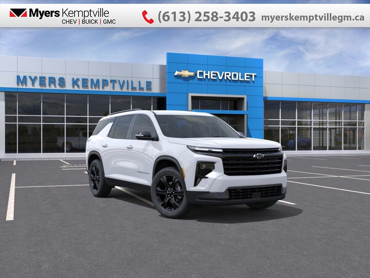 At Myers, we believe in giving our customers the power of choice. When you choose to shop with a Myers Auto Group dealership, you dont just have access to one inventory, youve got the purchasing power of an entire auto group behind you!<br> <br>The 2027 Chevrolet Traverse adapts seamlessly from daily neighborhood school runs to expansive cross-country vacations thanks to its highly flexible layout and accommodating build.<br> <br>From the outside, the 2027 Chevrolet Traverse presents a bold, commanding silhouette, sophisticated lighting signatures, and ruggedly handsome proportions that stand out on any road. Inside, the spacious and airy cabin welcomes you with durable premium materials, user-friendly widescreen displays, and ultra-flexible multi-row seating crafted to keep every passenger relaxed. With its expansive cargo capability, smart safety features, and Chevrolets signature dedication to smooth everyday driving, the Traverse delivers the ultimate family road-trip vehicle for your active lifestyle.<br> <br>This Summit White SUV has an Automatic transmission. <br> <br> Our Traverses trim level is LT.<br><br> <br>To apply right now for financing use this link: <a href=https://www.myerskemptvillegm.ca/finance/ target=_blank>https://www.myerskemptvillegm.ca/finance/</a><br> <br/><br> Buy this vehicle now for the lowest bi-weekly payment of <b>$392.52</b> with $0 down for 84 months @ 4.99% APR O.A.C. ( Plus applicable taxes - **Rebates may not be applicable on all purchase types [cash, lease, or finance]. Eligibility and conditions may vary. Please see dealer for full details and confirmation of eligibility. ). Incentives expire 2026-08-31. See dealer for details. <br><br>Your journey to better driving experiences begins in our inventory, where youll find a stunning selection of brand-new Chevrolet, Buick, and GMC models. If youre looking to get additional luxuries at a wallet-friendly price, dont just pick pre-owned -- choose from our selection of over 300 Myers Approved used vehicles! Our incredible sales team will match you with the car, truck, or SUV thats got everything youre looking for, and much more. o~o