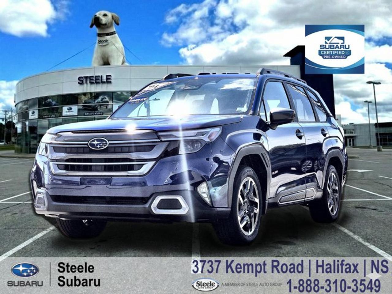 Subaru Certified Pre-Owned (CPO) | Rates as low as 3.99%* | CPO Warranty IncludedWhether its daily driving around Halifax or heading out for a weekend in the Annapolis Valley, the Forester Limited is built for the way Nova Scotians travel. Its excellent outward visibility, comfortable cabin, and confident AWD capability make it equally at home in city traffic, on the highway, or exploring beyond the pavement.The Limited trim offers an ideal balance of comfort, technology, and all-weather capability, pairing Subarus proven 2.5L SUBARU BOXER engine with a Lineartronic CVT and Symmetrical All-Wheel Drive. The driving experience is smooth, predictable, and comfortable, with the confidence that comes from Subarus renowned AWD system and advanced driver assistance technologies. As a one-owner trade-in that is rare to find used, this Forester represents excellent value for buyers looking for a modern SUV with premium features and everyday practicality. The spacious interior, generous cargo capacity, and comfortable ride make it a natural fit for everything from commuting to family road trips across Atlantic Canada.Performance & Safety 2.5L SUBARU BOXER 4-cylinder engine Lineartronic CVT Symmetrical All-Wheel Drive X-Mode EyeSight Driver Assist Technology Adaptive Cruise Control Pre-Collision Braking Lane Centering Assist Blind-Spot Detection Rear Cross-Traffic Alert Reverse Automatic Braking Vehicle Dynamics ControlComfort & Tech Heated front and rear seats Heated steering wheel Heated exterior mirrors Leather upholstery 11.6-inch touchscreen infotainment system Wireless Apple CarPlay Wireless Android Auto Keyless Access with push-button start Dual-zone automatic climate control Power rear liftgate Power drivers seat Panoramic power moonroof Wireless phone chargerContact Steele Subaru in Halifax to schedule a test drive and experience everything this Forester Limited has to offer. Its a versatile SUV thats well suited to making the most of the Nova Scotia summer while providing confidence and comfort all year long.SUBARU CERTIFIED PRE-OWNEDThis vehicle is Subaru Certified Pre-Owned, having successfully passed a comprehensive 160-Point Inspection completed by Subaru factory-trained technicians to ensure quality and peace of mind. Any needed repair or maintenance is performed before the vehicle is certified, so it meets Subarus standards for safety, security, and performance. Every Subaru CPO vehicle includes a CARFAX® Vehicle History Report for full transparency. Your Subaru CPO also includes a Certified Limited Warranty with coverage based on age and mileage (minimum 3-month/5,000-km), with upgrade options available through Subaru Protection Plan. For added confidence, Subaru 360 C.A.R.E. 24-hour roadside assistance backed by CAA is included across Canada and the U.S., and youll receive a one-time 10-day / 1,000-km exchange privilege with the selling dealer. Buy with confidence knowing this vehicle has been thoroughly checked and prepared to Subarus standards. Trade-ins are always welcome, and were here to help make your next vehicle purchase smooth and worry-free.Ask us about flexible financing or extended warranty options.*Limited time purchase financing offer provided through Subaru Financial Services by TCCI for qualifying Subaru Certified Pre-Owned Vehicles on approved credit. Rates are subject to change without notice. See your participating Subaru dealer for complete details, terms and conditions.