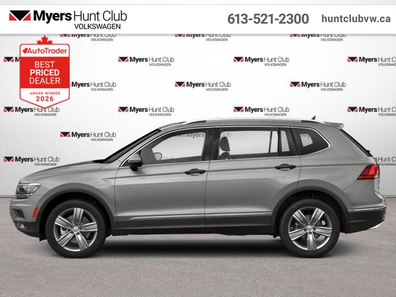 <b>Low Mileage, Leather Seats, Driver Assistance Package!</b><br> <br> The VW Tiguan aces real-world utility with its excellent outward vision, comfortable interior, and supreme on road capabilities. This 2019 Volkswagen Tiguan is fresh on our lot in Gloucester.<br> <br>The weekend warrior! As one of the most minimalist styled crossover SUVs, the Tiguan is the winner of elegance in its competition. Crisp lines, a luxurious ride quality and the largest interior within its class give this Tiguan the high marks as the leader of the crossover SUV segment.<br> <br>This low mileage SUV has just 79,801 km. Its Pyrite Silver in colour. It has an Automatic transmission and is powered by a 184HP 2.0L 4 Cylinder Engine. It may have some remaining factory warranty, please check with dealer for details. <br> <br> Our Tiguans trim level is Highline 4MOTION. This top shelf Highline Tiguan comes with all the best features like dual power sunroofs, a ton of chrome, rain detecting wipers with heated jets, a power tailgate, front fog lamps, cornering lights, fully automatic LED headlights, a Fender premium audio system with 8 speakers and a sub-woofer, dual front LCD monitors, App-Connect smartphone integration, Bluetooth connectivity, front sport comfort seats with power adjustment, a heated leather and piano black surfaced steering wheel, proximity keyless entry and push button start, remote proximity cargo release, dual zone front automatic air conditioning, remote engine start, Nappa leather seat trim, park distance control front and rear parking sensors, blind spot detection sensor, front collision prevention assist with autonomous braking, a rear view camera and much more. This vehicle has been upgraded with the following features: Leather Seats, Driver Assistance Package.<br> <br>To apply right now for financing use this link: <a href=https://www.huntclubvw.ca/financing-request/ target=_blank>https://www.huntclubvw.ca/financing-request/</a><br> <br/><br>At Myers Hunt Club Volkswagen, our focus is customers like you. Our dedicated service, parts, and sales team are here to make your automotive experience a special one. We are very proud of our achievements and awards over the last 25 years and are committed to providing the same great service to our present and future customers. If youre looking for a vehicle, Myers Hunt Club Volkswagen is your destination for new, used, and certified pre-owned Volkswagen vehicles as well as other makes and models. Whatever your needs, we can help you here at Myers Hunt Club Volkswagen. </br><br> Come by and check out our fleet of 40+ used cars and trucks and 120+ new cars and trucks for sale in Gloucester.  o~o