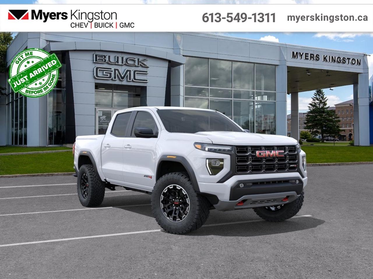 <b>Leather Seats, AT4 Premium Package!</b><br> <br> Offering an amazing blend of efficiency, capability and performance, this 2026 Canyon is a great midsize truck option.<br> <br>Aimed at shoppers who desire the capability of a traditional pickup without the compromise of a full-size truck, this 2026 GMC Canyon is ready to take on whatever you throw at it. From work-site duties to intense off-road sessions, this Canyon is sure to never skip a beat!<br> <br>This Summit White Crew Cab 4X4 pickup has an Automatic transmission and is powered by a 310HP 2.7L 4 Cylinder Engine. <br> <br> Our Canyons trim level is AT4. This trim delivers premium comfort and cutting-edge technology, featuring an 11.3-inch Premium Infotainment System with Google Built-In, wireless Apple CarPlay and Android Auto, SiriusXM with 360L, Wi-Fi hotspot capability, and customizable profiles that keep entertainment and settings seamless. Heated power-adjustable front seats with lumbar support, dual-zone automatic climate control, rear air vents, remote vehicle start, soft-touch interior materials, and multiple USB charging ports create a refined and connected driving environment. Safety is advanced with Forward Collision Alert, Automatic Emergency Braking, Lane Keep Assist with Lane Departure Warning, Blind Zone Steering Assist with Trailering, Rear Cross Traffic Braking, Rear Park Assist, an HD Rear Vision Camera, Following Distance Indicator, Teen Driver mode, and StabiliTrak stability control providing confidence on every journey. This vehicle has been upgraded with the following features: Leather Seats, AT4 Premium Package.<br><br> <br>To apply right now for financing use this link: <a href=https://www.taylorautomall.com/finance/apply-for-financing/ target=_blank>https://www.taylorautomall.com/finance/apply-for-financing/</a><br> <br/>4.99% financing for 84 months. Incentives expire 2026-08-31. See dealer for details. <br><br>HST, licensing, and Federal luxury tax (if applicable) are extra. <br><br> Come by and check out our fleet of 60+ used cars and trucks and 200+ new cars and trucks for sale in Kingston.  o~o