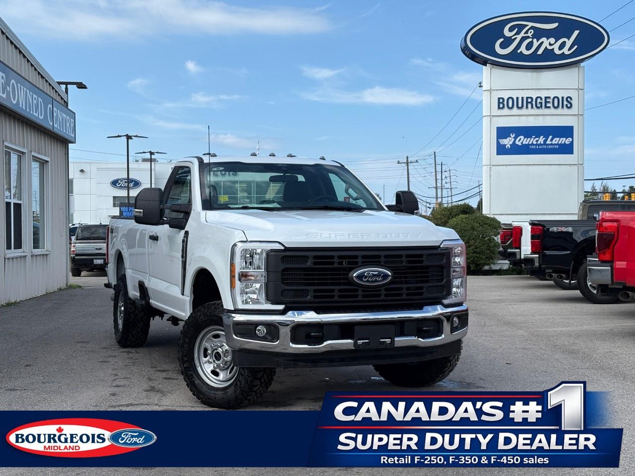<p>Experience the power and capability of the new 2026 Ford Super Duty F-350 SRW XL in striking white with a robust 4x4 drivetrain. This truck is built to handle the toughest tasks with ease, ensuring a confident drive on any terrain.</p><p>The exterior of this truck boasts the XL Off-Road Package with unique features like the front air dam with improved approach angles, skid plates, and all-terrain tires. Its XL Chrome Package adds a touch of style with chrome bumpers and hub covers, making a bold statement on the road.</p><p>Inside, discover a practical and comfortable space with Medium Dark Slate HD Vinyl Bench seats featuring a center armrest and storage options, complemented by air conditioning and power windows for added convenience. The up-to-date technology includes a backup camera, Bluetooth connection, smart device integration, and a Wi-Fi hotspot to keep you connected and entertained. Heated mirrors enhance the driving experience, ensuring clear visibility in all conditions.</p><p>Safety is a priority with features such as a trailer brake controller and a comprehensive camper package designed for versatility. The Tough Bed Spray-In Bedliner is perfect for safeguarding the truck's bed during heavy-duty tasks, while the LED roof clearance lights provide additional visibility.</p><p>This truck is ideal for outdoors enthusiasts, contractors, or anyone needing a reliable workhorse. Contact Bourgeois Motors Ltd. today to learn more about the 2026 Ford Super Duty F-350 SRW XL and how it can support your adventures and work projects.</p> <p><span style=color:rgb( 58 , 80 , 95 )>The discount shown on vehicle represents the </span><u>Cash Purchase</u><span style=color:rgb( 58 , 80 , 95 )> discount and is inclusive of all non-stackable and stackable cash purchase discounts from Ford of Canada and Bourgeois Motors Ltd. and is offered in lieu of sub-vented lease or finance rates. To get details on current discounts applicable to this and other vehicles in our inventory for Lease and Finance customer, see a member of our team. All offers for lease or finance are On Approved Credit (OAC).While every effort is made to ensure the accuracy of discounts and programs, programs are subject to change without notice </span><span style=color:rgb( 119 , 119 , 119 )>and may not be accurate or completely current. While every reasonable effort is made to ensure the accuracy of this data, we are not responsible for any errors or omissions contained on these pages.</span></p> <p><strong>Why Choose the Bourgeois Auto Group?</strong></p><p>For 80 years, Bourgeois Auto Group has been delivering exceptional automotive experiences. Our factor trained teams work to ensure you receive the shopping experience you deserve; whether you're looking for a new or new-to-you vehicle.</p><p>Shop 24/7 with our online showroom and chat service, ensuring convenience every step of the way. No hidden fees, full disclosure, and every pre-owned vehicle comes with a Carfax® report for peace of mind.</p><p>We offer a wide selection of pre-owned vehicles, all competitively priced using real-time market data. Get the best deal on your purchase and trade-in with our free Live Market Analysis report.</p><p>Looking to sell your car? We buy any make or modelno purchase required. Our simple to use online trade valuation tool will provide you with a clear, transparent selling experience whether you buy our car or not.</p><p>Backed by hundreds dedicated employees across 4 convenient locations, were here to meet all your automotive needs. Visit us in Midland or Parry Sound and explore our inventory or schedule your next service today.</p> <p><strong>Financing Your Next Vehicle with Bourgeois Motors Ford in Midland:</strong></p><p>At Bourgeois Motors Ford, we make financing your next vehicle simple and stress-free! Our team works with trusted lenders to find flexible options tailored to your budget. Drive away with confidenceapply today!</p><p>Take advantage of our online pre-qualification tool, backed by Equifax and TD Bank to find the payment that works for you. Simply <a href=https://www.bourgeoismotors.com/free-credit-check/ rel=nofollow><strong>CLICK HERE</strong></a><strong> </strong>to use our secure online credit tool with no impact to your credit.</p>