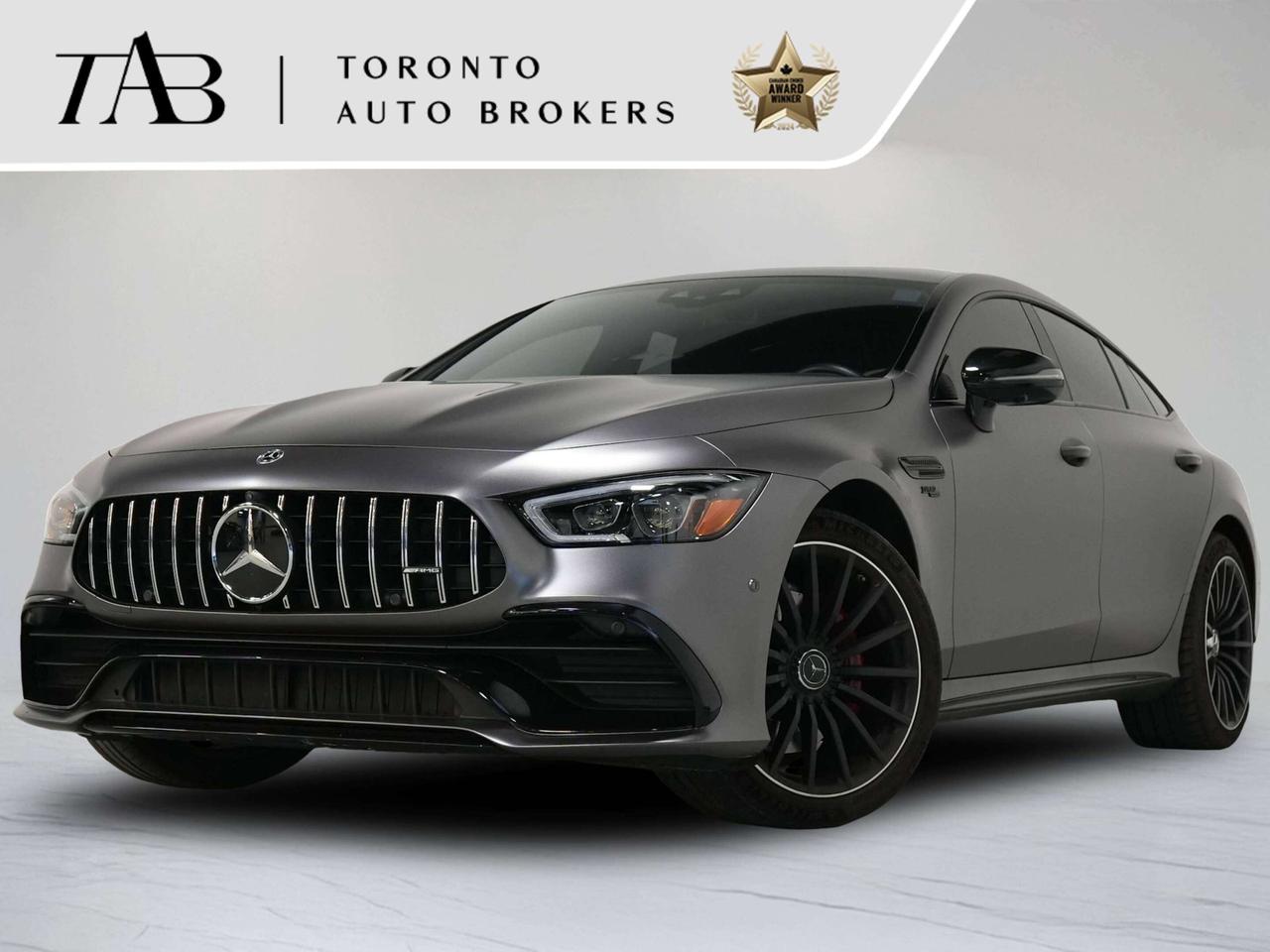 This stunning 2022 Mercedes-Benz AMG&reg; GT 53 4-Door Coupe is a local Ontario vehicle with a clean CARFAX report, offering an exceptional blend of exhilarating AMG performance, sophisticated luxury, and striking design. Finished with a distinctive matte exterior and equipped with the Premium Package and 20" AMG wheels, the GT 53 delivers an unmistakable presence on the road. Powered by a 3.0L turbocharged inline-6 engine with EQ Boost, the AMG GT 53 provides impressive performance while maintaining the comfort, refinement, and technology expected from Mercedes-AMG.

Standard & Featured Options Include:

3.0L Turbocharged Inline-6 Engine with EQ Boost
9-Speed AMG SPEEDSHIFT Automatic Transmission
AMG Performance 4MATIC+ All-Wheel Drive
20" AMG Alloy Wheels
Premium Package
Matte Exterior Finish
AMG Performance Exhaust
AMG RIDE CONTROL+ Suspension
Panoramic Sunroof
AMG Performance Steering Wheel
Premium Leather Interior
Heated & Ventilated Front Seats
Burmester&reg; Surround Sound System
MBUX Infotainment System
Navigation System
Apple CarPlay & Android Auto
360&deg; Surround View Camera
AMG Dynamic Select Driving Modes

NOW OFFERING 3 MONTH DEFERRED FINANCING PAYMENTS ON APPROVED CREDIT. 

WE OFFER THE BEST FINANCE RATES, AND DONT CHARGE ANY FINANCING FEE 

Looking for a top-rated pre-owned luxury car dealership in the GTA? Look no further than Toronto Auto Brokers (TAB)! Were proud to have won multiple awards, including the 2024 AutoTrader Best Priced Dealer, the 2024 CarGurus Award, the 2025 Top Choice Award, the 2025 Consumer Satisfaction Award, the 2025 Canadian Choice Award, the 2025 Three Best Rated Dealer Award, and many more!

With 30 years of experience serving the Greater Toronto Area, TAB is a respected and trusted name in the pre-owned luxury car industry. Our 30,000 sq.Ft indoor showroom is home to a wide range of luxury vehicles from top brands like BMW, Mercedes-Benz, Audi, Porsche, Land Rover, Jaguar, Aston Martin, Bentley, Maserati, and more. And we dont just serve the GTA, were proud to offer our services to all cities in Canada, including Vancouver, Montreal, Calgary, Edmonton, Winnipeg, Saskatchewan, Halifax, and more.

At TAB, were committed to providing a no-pressure environment and honest work ethics. As a family-owned and operated business, we treat every customer like family and ensure that every interaction is a positive one. Come experience the TAB Lifestyle at its truest form, luxury car buying has never been more enjoyable and exciting!

We offer a variety of services to make your purchase experience as easy and stress-free as possible. From competitive and simple financing and leasing options to extended warranties, aftermarket services, and full history reports on every vehicle, we have everything you need to make an informed decision. We welcome every trade, even if youre just looking to sell your car without buying, and when it comes to financing or leasing, we offer same day approvals, with access to over 50 lenders, including all of the banks in Canada. Feel free to check out your own Equifax credit score without affecting your credit score, simply click on the Equifax tab above and see if you qualify.

Call us today or visit our website to learn more about our inventory and services. And remember, all prices exclude applicable taxes and licensing, and vehicles can be certified at an additional cost of $999.