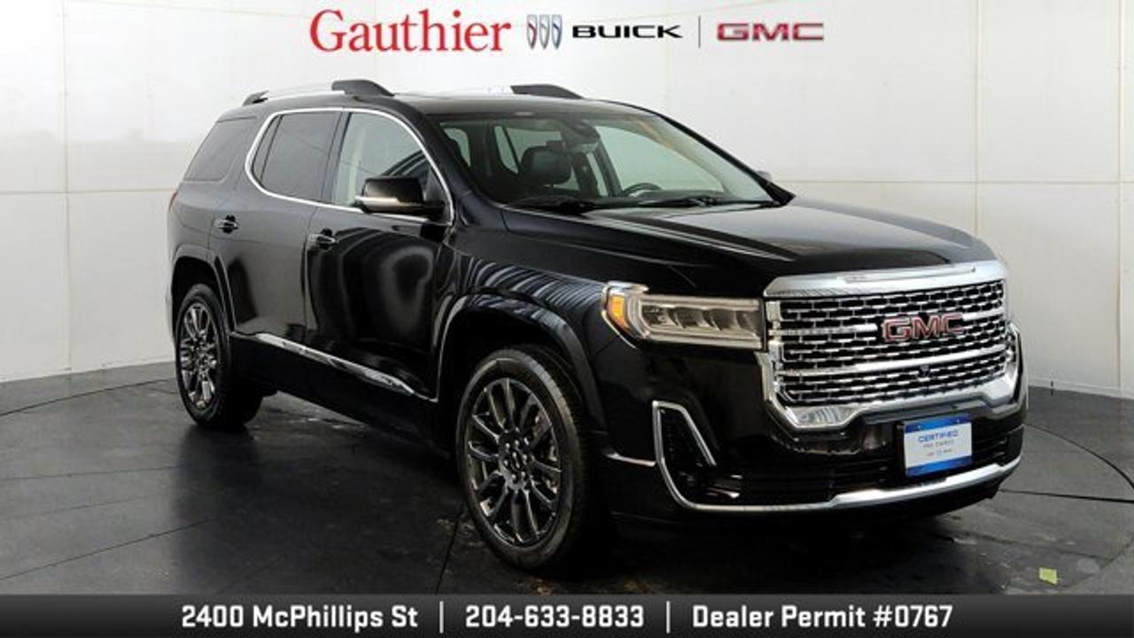The 2023 GMC Acadia Denali is a premium mid-size three-row SUV powered by a Turbocharged 2.0-liter engine paired with a 9-speed automatic transmission. Its refined exterior is marked by a signature Denali chrome grille, 20-inch ultra-bright aluminum wheels, LED lighting, and a hands-free power liftgate. Inside, the cabin offers upscale touches such as real ash wood accents, perforated leather-appointed seating, heated and ventilated front seats, and a heated steering wheel. Tech features include an 8-inch GMC infotainment system with navigation, wireless Apple CarPlay and Android Auto, a 6-inch head-up display, and an 8-speaker Bose sound system. Driver safety is prioritized with the standard GMC Pro Safety Plus suite, which adds automatic emergency braking, lane keep assist, front and rear park assist, and blind-spot monitoring.
