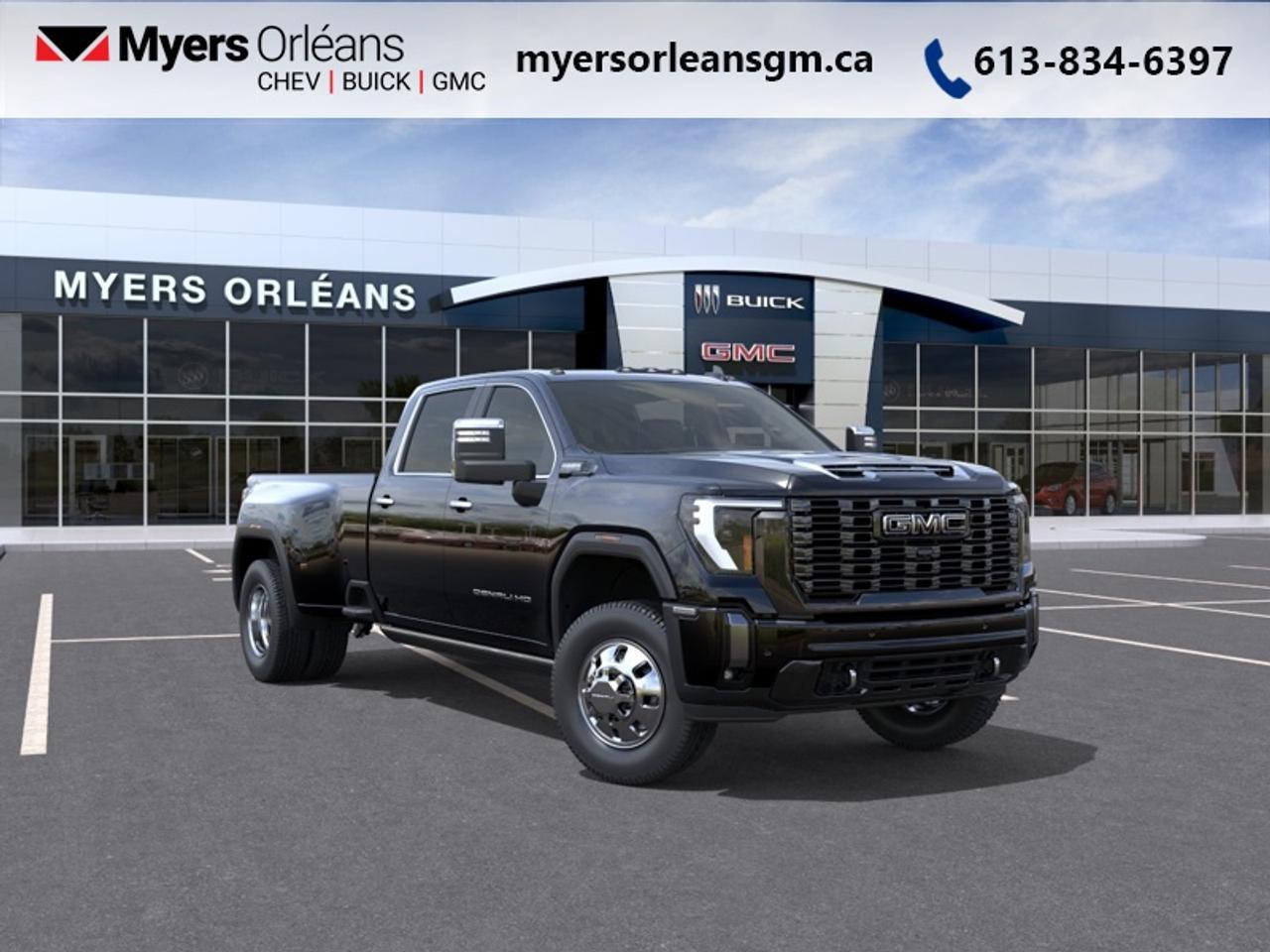 <b>Diesel Engine, Assist Steps, Gooseneck/5th Wheel Prep Package!</b><br> <br> For more than 80 years, the Myers Automotive Group has brought exceptional vehicles and world-class service to drivers in the Ottawa area. Myers Orleans Chevrolet Buick GMC is proud to serve Greater Ottawa, and to continue the tradition of excellence that the Myers name is known for. We are your trusted and professional choice since 1942!<br> <br>With stout build quality and astounding towing capability, there isnt a better choice than this GMC 3500HD for all your work-site needs.<br> <br>This 2026 GMC 3500HD is highly configurable work truck that can haul a colossal amount of weight thanks to its potent drivetrain. This truck also offers amazing interior features that nestle occupants in comfort and luxury, with a great selection of tech features. For heavy-duty activities and even long-haul trips, the 3500HD is all the truck youll ever need.<br> <br>This Onyx Black 4X4 pickup has an Automatic transmission. <br> <br> Our Sierra 3500HDs trim level is Denali Ultimate. This range-topping trim delivers a perfect balance of luxury, advanced technology, and tough capability. The cabin surrounds passengers in premium comfort with full-grain leather seating featuring heat, ventilation, massage, and 16-way power adjustments, alongside a 13.4 premium infotainment system with Google built-in, a Bose 12-speaker audio system, a 12.3 reconfigurable driver display, and a 15 multicolour Head-Up Display. Designed for versatility, it adds off-road suspension with Rancho shocks, skid plates, Hill Descent Control, and the ProGrade Trailering System with in-vehicle trailering app for seamless towing. Confidence is further enhanced by advanced safety features like HD Surround Vision, Trailer Side Blind Zone Alert, Forward Collision Alert, and Lane Departure Warning, making every journey secure and refined. This vehicle has been upgraded with the following features: Diesel Engine, Assist Steps, Gooseneck/5th Wheel Prep Package.<br><br> <br>To apply right now for financing use this link: <a href=https://www.myersorleansgm.ca/FinancePreQualForm target=_blank>https://www.myersorleansgm.ca/FinancePreQualForm</a><br> <br/><br>At Myers Orleans Chevrolet, youll find an impressive inventory of brand-new Chevrolet, Buick, and GMC vehicles. But we dont stop there! We also offer an amazing array of gently-used cars, trucks, and SUVs from Chevrolet, as well as a selection of alternate-brand used vehicles from some of Canadas favourite auto makers. When you choose to shop with Myers, youre not limited to what you can find on our well-appointed lot. Youve got the resources of an entire automotive group at your fingertips! Our friendly, no-pressure sales team will go through your list of must-haves, and will match you with the vehicle from Myers that checks off all the right boxes.<br> Come by and check out our fleet of 50+ used cars and trucks and 190+ new cars and trucks for sale in Orleans.  o~o