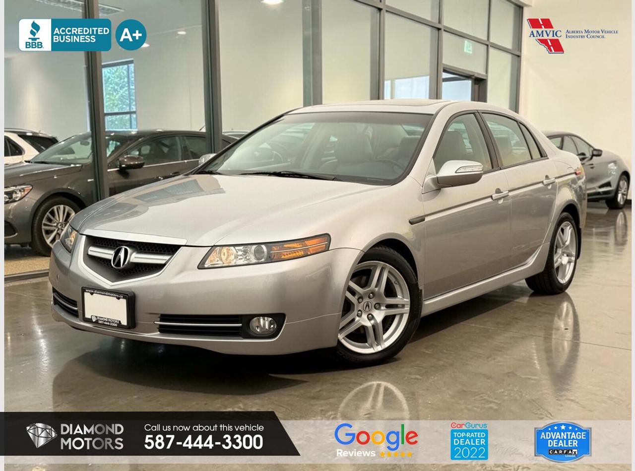 LIMITED TIME at Diamond Motors <br/> Drive away with a FREE 1-Year Warranty* + low payments included at Listed Price. *Limited warranty. Terms & conditions apply. Ask in store for details. <br/> <br/> <br/> Now Available: 2008 Acura TL Technology w/Nav Pkg Silver has 133,699 KM on it. 3.2L 6 Cylinder Engine engine, Front-Wheel Drive, Automatic transmission, 5 Seater passengers, on special price for $12,900.00. <br/> <br/> <br/> LEATHER, NAVIGATION, HEATED SEATS, BACKUP CAMERA, SUNROOF, CERTIFIED, POWER SEATS, MEMORY SEATS, DUAL CLIMATE CONTROL, LOW KILOMETERS, CRUISE CONTROL AND MUCH MORE!!!!! <br/> <br/> <br/> Book your appointment today for Test Drive. We offer contactless Test drives & Virtual Walkarounds. Stock Number: 261179 <br/> This vehicle was previously registered in BC. Vehicle has passed all required inspections in Alberta. <br/> The vehicle was in need of repairs as a result of an incident or collision that cost more than $3,000 including parts and labour. <br/> At Diamond Motors, we are dedicated to providing you with an outstanding car-buying experience, offering quality pre-owned vehicles at prices that fit your budget. Our transparent and honest approach means you can expect straightforward guidance without any high-pressure sales tactics. We believe in building lasting relationships with our customers by offering personalized service tailored to your needs. From the moment you step onto our lot, our team is here to support you every step of the way, ensuring you leave confident in your decision. Trust, integrity, and customer satisfaction are the foundation of everything we do. <br/> <br/> <br/> Why Choose Diamond Motors?<br/> <br/> Certified Pre-Owned Vehicles <br/> Family Owned & Operated <br/> 100+ Vehicles in Stock <br/> Finance & Extended Warranty Available <br/> Transparent Pricing <br/> Inspection & Carfax Provided <br/> No-Pressure Buying Experience <br/> Full Disclosure Guaranteed <br/> Top Google Rated Dealership <br/> Trade-Ins Welcome <br/> AMVIC Licensed & BBB Accredited <br/> CarGurus Top-Rated Dealer (2022 & 2024) <br/> <br/> <br/> Phone to schedule an appointment @ 587-444-3300 or simply browse our inventory online www.diamondmotors.ca or come and see us at our location at <br/> 3403 93 street NW, Edmonton, T6E 6A4 <br/> <br/> <br/> To view the rest of our inventory: <br/> www.diamondmotors.ca/inventory <br/> <br/> <br/> This dealership provides all required disclosures in accordance with AMVIC regulations. A completed Mechanical Fitness Assessment and its associated inspection work order will be supplied with every vehicle. A Carfax (or equivalent) vehicle history report will also be provided, including available information on previous damage, accident history, stolen or salvage status, and jurisdictional records. <br/> Customers are encouraged to review all vehicle features, options, and equipment for accuracy prior to purchase. <br/>