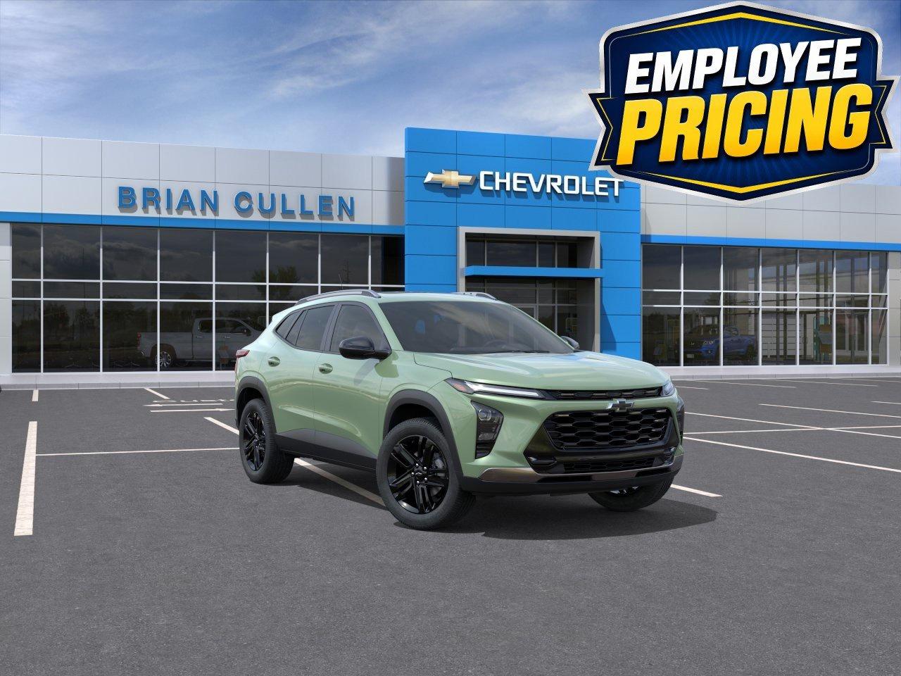 Introducing the stunning 2026 Chevrolet Trax ACTIV in a captivating green finish. This front-wheel-drive SUV offers a smooth and responsive drive, equipped with a reliable 6-speed automatic transmission.
The exterior boasts black-painted 18 aluminum wheels, adding a touch of boldness to its sleek profile. Step inside, and youre greeted by an inviting interior featuring Jet Black seating with vibrant yellow accents, plus an ELEMENT sunroof for an open-air feel. The cabin is cozy yet spacious, with front bucket seats providing comfort and style.
Stay connected and entertained with the 11 HD color touchscreen audio system, featuring Bluetooth audio streaming, wireless Apple CarPlay, and Android Auto. This vehicle includes innovative safety features like lane assist and adaptive cruise control, ensuring peace of mind during every journey. Enjoy the added convenience of parking sensors, a backup camera, and heated mirrors.
This perfectly equipped SUV is ideal for modern adventurers seeking style, efficiency, and sophistication. Contact Brian Cullen Motors today to learn more about this incredible offer and make the 2026 Chevrolet Trax ACTIV yours!