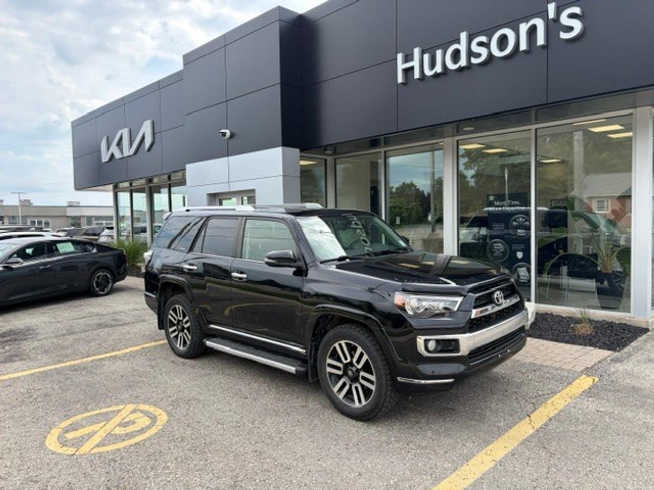 <p><span style=color:rgb( 0 , 0 , 0 )>This Loaded Toyota 4Runner Limited features a 4.0L V6 DOHC Engine, 5-Speed Automatic Transmission, All Wheel Drive, Black Exterior, Black Leather Interior, Powered Tilt/Slide Moonroof, Heated Front Seats, 8-way Powered Driver Seat with Lumbar Support, 4-way Adjustable Passenger Seat, 40/20/40 Split Reclining and Flat Folding Second Row Seats,50/50 Flat Fold Third Row Seats, Keyless Entry, Remote Start, Push Button Start, Backup Camera with Projected Path, Front/Rear Park Assist, Smart Stop Technology, Leather Wrapped Steering Wheel with Mounted Audio Controls, Tilt/ Telescopic Steering Column, Cruise Control, 6.1 Colour Touchscreen Display, Entune Audio Plus with Connected Navigation App, Multi-Information Display, Dual Zone Automatic Climate Control, Heated Exterior Mirrors, Hill Start Assist Control, Downhill Assist Control, Automatic Headlamps, Foglamps, LED Taillamps, Automatic Running Boards, Tire Pressure Monitoring System, 20 Machined Aluminum Wheels, SiriusXM Satellite Radio Services Available.</span></p><p></p><p><span style=color:rgb( 0 , 0 , 0 )><em>The Larry Hudson Group is a family run automotive organization that has enjoyed growth for over 42 years of business. We have a great selection of new inventory and what we feel are the best reconditioned used cars in Ontario. Hudsons NEED your trade. We can offer you top market value for your current vehicle. Please come and partake in a great buying experience with the Larry Hudson Group in Listowel. FREE CarFax report available with every used vehicle!</em></span></p>