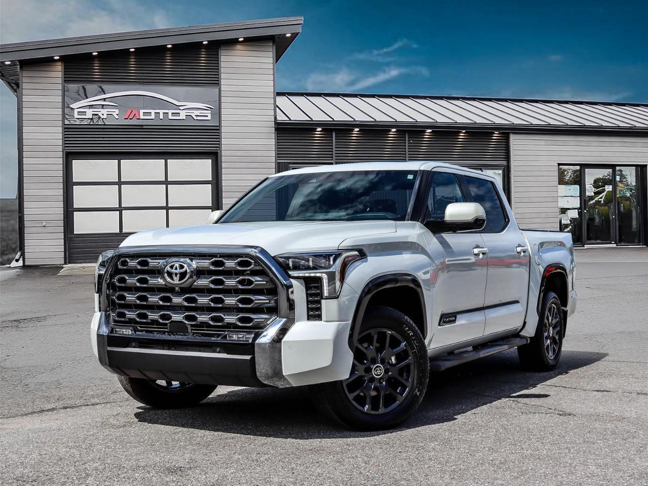 <p>2024 Toyota Tundra CrewMax Platinum (1794 Edition) | 35,103 km | Luxury Full-Size Truck Built for Ottawa</p><p>Step up into one of the most refined full-size trucks Toyota has ever built — the 2024 Tundra Platinum / 1794 Edition CrewMax with the i-FORCE V6 twin-turbo engine. This is the truck that brings together luxury, capability, and Toyota reliability in a way that's tough to match.</p><p>Inside, you'll find premium leather-trimmed seating with western-inspired styling, heated and ventilated front seats, heated rear seats, panoramic moonroof, JBL premium audio, wireless Apple CarPlay/Android Auto, 14" touchscreen infotainment, head-up display, and Toyota Safety Sense 2.5 with adaptive cruise, pre-collision braking, lane tracing, and blind spot monitoring. Outside, 20" alloy wheels, power running boards, and a power tailgate complete the package. Comes with the i-FORCE twin-turbo V6 producing 389 hp and 479 lb-ft for serious towing capability.</p><p>With only 35,103 km and one of Toyota's most loaded trims, this Tundra is ready for the next chapter — whether that's a job site, a long weekend at the cottage, or hauling the trailer up north.</p><p>Why Buy from Orr Motors Ottawa: Family-Owned & Operated Dealership Since 1962 Certified & Safety-Inspected Vehicles Competitive Financing Options for All Credit Types Extended Warranty Coverage Available Serving Ottawa, Kanata, Stittsville & Nepean</p><p>Visit us at Orr Motors – 6230 Hazeldean Rd, Ottawa Call: 613-836-3333 | orrmotors.com Orr Motors - The trusted used car dealer in Ottawa since 1962.</p> <br /> <br /> <br /> **Advertised price is for finance purchase. <br /> *Every reasonable effort is made to ensure the accuracy of the information listed above. Vehicle pricing, incentives, options (including standard equipment), and technical specifications listed is for the Year, Make and Model of the vehicle, and may not match the exact vehicle displayed. Please confirm with a sales representative the accuracy of this information.