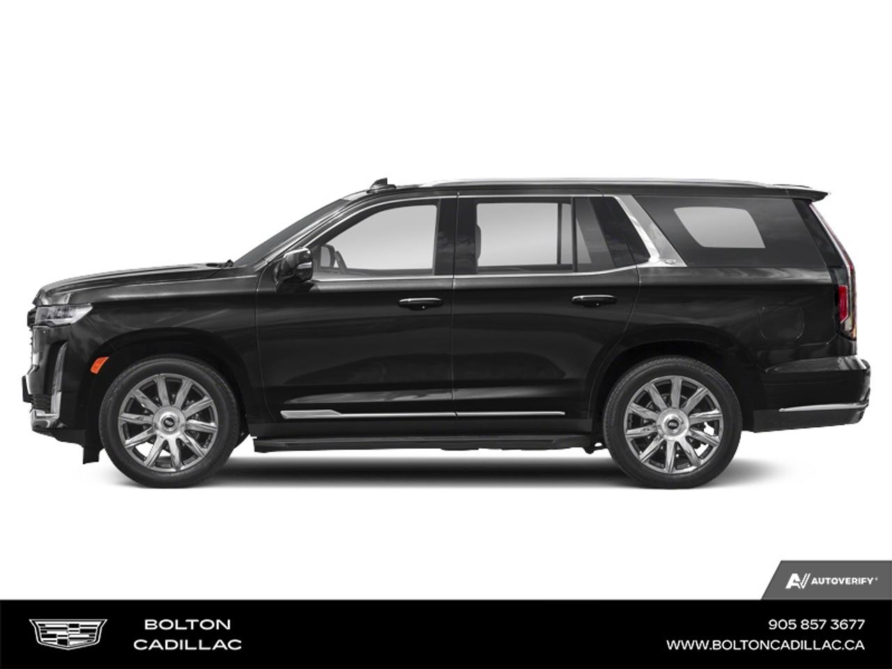 <b>CADILLAC CERTIFIED PRE-OWNED - FINANCE @ 3.99%<br>PLATINUM EDITION<br>REAR ENTERTAINMENT SYSTEM</b><br>  Our sales staff will help you find that luxury, pre-enjoyed vehicle you have been looking for - come see us today!<br> <br>This 2024 Cadillac Escalade is more than iconic, its a unique luxury SUV with tons of storage and bold styling. This 2024 Cadillac Escalade is fresh on our lot in Bolton.<br> <br>The Cadillac Escalade has long served as the brands flagship, its huge size and aggressive looks broadcasting its extroverted take on luxury. This Escalade makes a solid case as a competitor to other large luxury SUVs, thanks to an abundance of advanced technology and luxurious features. Nothing possesses presence and makes a statement like an Escalade.<br> <br>This SUV has 49,633 km and is a Certified Pre-Owned vehicle. Its Black Raven in colour. It has an Automatic transmission and is powered by a 420HP 6.2L 8 Cylinder Engine. And its got a certified used vehicle warranty for added peace of mind. <br> <br> Our Escalades trim level is Premium Luxury Platinum. Stepping up to this luxurious Escalade Premium Luxury Platinum is a great choice as it comes with premium features such as a panoramic sunroof, air ride suspension, a massive 16.9 inch touchscreen that is paired with wireless Apple CarPlay and wireless Android Auto, built-in navigation, signature IntelliBeam LED headlights, galvano-chrome exterior accents, and premium leather massaging seats. Additional features include heads up display, heated and cooled seats, remote start, a heated power steering wheel, tri-zone automatic climate control, trailering blind spot detection, built-in Wi-Fi hotspot, an incredible 36 speaker AKG audio system, augmented reality display, wireless device charging, interior ambient lighting, a rear entertainment system, 360 degree parking camera with a digital rearview mirror, and automatic active brake assist plus so much more! This vehicle has been upgraded with the following features: Premium Audio, Rear Entertainment, Massage Seats, Sunroof, Leather Seats, Cooled Seats, HUD.<br> <br>To apply right now for financing use this link: <a href=http://www.boltongm.ca/?https://CreditOnline.dealertrack.ca/Web/Default.aspx?Token=44d8010f-7908-4762-ad47-0d0b7de44fa8&Lang=en target=_blank>http://www.boltongm.ca/?https://CreditOnline.dealertrack.ca/Web/Default.aspx?Token=44d8010f-7908-4762-ad47-0d0b7de44fa8&Lang=en</a><br> <br/><ul>This is a Cadillac Certified Pre-Owned (CPO) vehicle.
<li>  Minimum 6 month / 10000 km Limited Warranty   
<li>  12 month / 20,000km Cadillac Premium Care Maintenance </li> 
<li> 150+ Point inspection and Reconditioning </li>
<li> 24 Hour Roadside Assistance </li>
<li> 30 Day or 2500 KM Exchange Privilege </li>
<li> Get up to 3 months of the OnStar Safety & Security Plan (If properly equipped) </li>

</ul><br> <br/><br>Call 1-877-626-5866 NOW before this vehicle is sold!!! 
*No Hassles, No Haggles, No Admin Fees,* *JUST OUR BEST PRICE, FIRST*!!!
*** GOOD CREDIT, BAD CREDIT, NO CREDIT, LET OUR FINANCE MANAGERS SHOW YOU THE DIFFERENCE THAT BUYING FROM BOLTON GM WILL MAKE, WE SPECIALIZE IN REBUILDING YOUR CREDIT!!!!*** 
Bolton Cadillac is Only 15 minutes from Hwy 9, 400, 427 and 410

 o~o