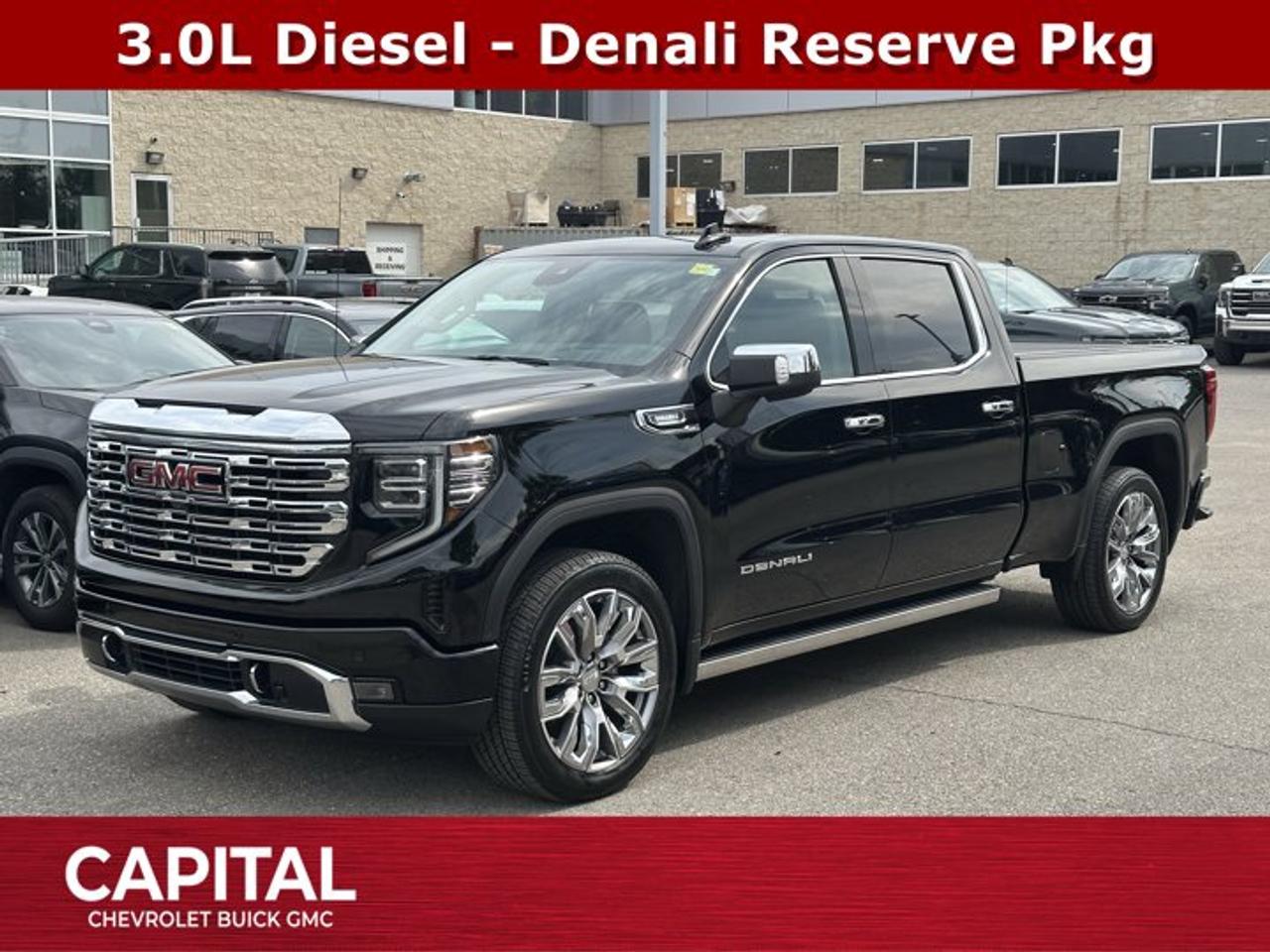 Recent Arrival!Ask for the Internet Department for more information or book your test drive today! Call 403-256-4960 for fast answers at your fingertips! Disclaimer: All prices are plus taxes. See dealer for details. AMVIC Licensed Dealer # B2020028.2025 Sierra 1500 10-Speed Automatic 4WD Denali, 4WD, 120-Volt Bed Mounted Power Outlet, 120-Volt Interior Power Outlet, 170 Amp Alternator, 2 Charge-Only Rear USB Ports, 2 Charge/Data USB Ports Inside Centre Console, 2 USB Ports, Air Conditioning, Auto-Locking Rear Differential, Auxiliary External Transmission Oil Cooler, Bed View Camera, Chrome Assist Steps, Chrome Header w/Signature Denali Chrome Grille, Chrome Recovery Hooks, Colour-Keyed Carpeting Floor Covering, Deep-Tinted Glass, Denali Reserve Package, Electric Rear-Window Defogger, Floor-Mounted Centre Console, Front Rain-Sensing Wipers, GMC MultiPro Power Steps, HD Surround Vision, Heated 2nd Row Outboard Seats, Heavy-Duty Air Filter, Hill Descent Control, Hitch Guidance, Hitch View, In-Vehicle Trailering System App, Integrated Trailer Brake Controller, Keyless Open & Start, LED Cargo Area Lighting, Multi-Colour 15 Diagonal Head-Up Display, OnStar Services Capable, Perimeter Lighting, Power Door Locks, Power Front Passenger Windows w/Express Up/Down, Power Front Windows w/Driver Express Up/Down, Power Rake & Telescoping Steering Column, Power Rear Windows w/Express Down, Power Sliding Rear Window w/Rear Defogger, Power Sunroof, Preferred Equipment Group 5SA, Push Button Start, Rear Camera Mirror, Rear Cross Traffic Braking, Rear Pedestrian Alert, Rear Wheelhouse Liners, Remote Vehicle Starter System, Spray-On Pickup Bedliner w/GMC Logo, Steering Wheel Audio Controls, Technology Package, Theft Deterrent System (Unauthorized Entry), Trailer Camera Provisions, Trailer Side Blind Zone Alert, Trailering Package, Ultrasonic Front & Rear Park Assist, Universal Home Remote, Wheel Locks (Set of 4) (LPO), Wheels: 22 x 9 Painted Aluminum, Wi-Fi Hotspot Capable, Wireless Charging.