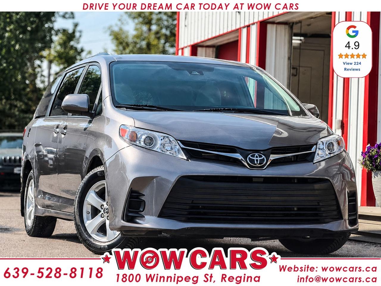 2019 Toyota Sienna LE Odometer: 169,704 Km <br/> Price: $28,990+taxes <br/> Financing Available <br/> <br/> <br/> WOW Factors:--Certified and mechanical inspection <br/> <br/> <br/> <br/> <br/> Highlight features:--Apple Carplay, Android Auto <br/> -Lane Keep Departure Warning <br/> -Front Collision Warning <br/> - Alloy Wheels <br/> -Backup-Camera <br/> -Power Heated Seats <br/> -Power Sliding Doors <br/> -Remote Start <br/> -Power Heated Side mirrors <br/> -Third Row Seating <br/> -Adaptive Cruise Control and much more. <br/> <br/> <br/> Financing Available <br/> Driven by Trust, Powered by Family  Your Destination for Quality Pre-Owned Vehicles <br/> At our family-owned dealership, customer satisfaction isnt just a goal  its our promise. We specialize in pre-owned Cars, SUVs, Vans, and Trucks, offering standout value with the WOW factors that set us apart. From exceptional Google reviews to unmatched after-sales service, we go above and beyond to make your experience seamless, transparent, and friendly. <br/> <br/> <br/> Visit WOW CARS Today at 1800 Winnipeg Street Regina, SK S4P1G2, or give us a call at (639) 528-8II8. <br/>