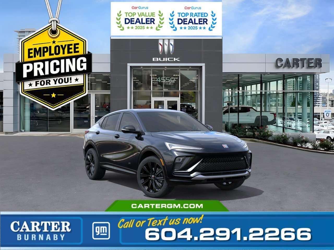 <b>GREAT NEWS! THE EMPLOYEE PRICING EVENT IS BACK!</b> Take advantage of exclusive Employee Pricing on eligible new vehicles and enjoy exceptional value for a limited time. This is your opportunity to save on the vehicle youve been waiting for while inventory lasts. Contact us today to confirm your eligibility and discover the available offers on your preferred model. Experience modern style and confident performance in the 2026 Buick Envista Sport Touring FWD. Powered by an efficient ECOTEC 1.2L Turbo engine, this sleek crossover delivers a smooth ride with refined Ride and Handling Suspension. Stay confident on the road with StabiliTrak stability control, Hill Start Assist, Following Distance Indicator, and a crisp HD Rear Vision Camera. Added convenience features like Tire Fill Alert and Tire Pressure Monitoring help keep every drive worry-free. Come take it for a test drive today and experience all this stylish vehicle has to offer! <b>WHY CARTER GM BURNABY?</b> - An unrivalled vehicle purchasing experience! - Exceeding our loyal customers expectations since 1963 - 4.5 Google star rating (with 2,500+ customer reviews) - 2026 Cargurus Top-rated Dealer Award - Vehicle trades welcome! Best price guaranteed! - We provide upfront pricing, zero hidden fees, and 100% transparency - Fast approvals and 99% acceptance rates (no matter your current credit status!) - Multilingual staff (many languages spoken) - Comfortable non-pressured environment with in-store television, WIFI and a childrens play area! - In-store restaurant: fresh daily menu <p><img src=https://gmtadvantage-com.cdn-convertus.com/uploads/sites/16/2025/09/Carter-GM-Burnaby-Car-Gurus-Awards-2025.png alt="" width="300" height="77" /></p> Were here to help you drive the vehicle you want, the vehicle you deserve! <b>QUESTIONS? GREAT! WEVE GOT ANSWERS!</b> To speak with a friendly vehicle specialist - <b>CALL NOW!</b> <small>The advertised price includes all standard dealer fees and any applicable manufacturer or dealer incentives. It does not include applicable taxes, licensing, insurance, or optional products or services. Dealer fees will be clearly broken out and itemized on the bill of sale, maximum total of fees $699.00. Prices are shown in Canadian dollars. While we make every effort to ensure accuracy, vehicle details, pricing, options, and availability are subject to change without notice. Please confirm all information with dealership sales management before purchase. Dealer Code: 81129</small>