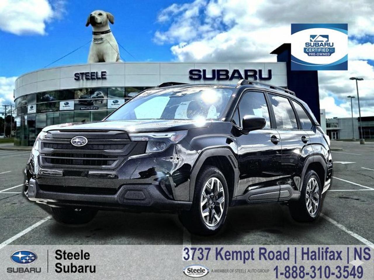 2026 Subaru Forester Convenience | Symmetrical AWD | EyeSight Driver Assist | Heated Front Seats | Apple CarPlay & Android AutoFrom daily Halifax commutes to weekend escapes through the Annapolis Valley, the Forester Convenience is built for the way Nova Scotians drive. This one-owner, low-mileage rental buy-back offers great value and qualifies for finance rates similar to a new vehicle, making it a smart opportunity to get into a nearly new Subaru for less.The Forester Convenience provides the versatility and confidence that have made the Forester a staple across Atlantic Canada. Powered by a 2.5-litre SUBARU BOXER engine paired with a Lineartronic CVT, it delivers smooth performance, excellent visibility, and confident road manners in all seasons. Subaru Symmetrical Full-Time AWD provides reassuring traction whether youre navigating city streets, coastal rain, or gravel roads leading to your favourite summer destination. With generous cargo space, comfortable seating, and a reputation for durability, this Forester is equally suited to family adventures and everyday commuting.Performance & Safety* 2.5L SUBARU BOXER 4-cylinder engine* Lineartronic CVT automatic transmission* Subaru Symmetrical Full-Time AWD* EyeSight Driver Assist Technology* Adaptive Cruise Control* Pre-Collision Braking System* Lane Departure Warning* Lane Keep Assist* Vehicle Dynamics Control* Traction Control System* X-Mode* Active Torque Vectoring* Rear Vision CameraComfort & Tech* Heated front seats* Cloth upholstery* 11.6-inch Subaru Multimedia touchscreen* Apple CarPlay & Android Auto* Bluetooth connectivity* Keyless entry* Automatic climate control* Heated exterior mirrors* USB ports* Steering wheel mounted controlsContact Steele Subaru in Halifax to schedule a test drive and see how the Forester fits your lifestyle. Whether youre preparing for family road trips or simply looking for a capable everyday SUV, this Forester offers the practicality and confidence Nova Scotia drivers appreciate.STEELE CERTIFIEDThis vehicle is Steele Certified, having successfully passed a comprehensive 85-Point Inspection to ensure quality and peace of mind. A current service and Nova Scotia Motor Vehicle Inspection (MVI) has been completed, so its ready for the road. We also provide a Carfax Vehicle History Report for full transparency. Buy with confidence knowing this vehicle has been thoroughly checked by our factory-trained technicians. Trade-ins are always welcome, and were here to help make your next vehicle purchase smooth and worry-free.Ask us about flexible financing or extended warranty options.