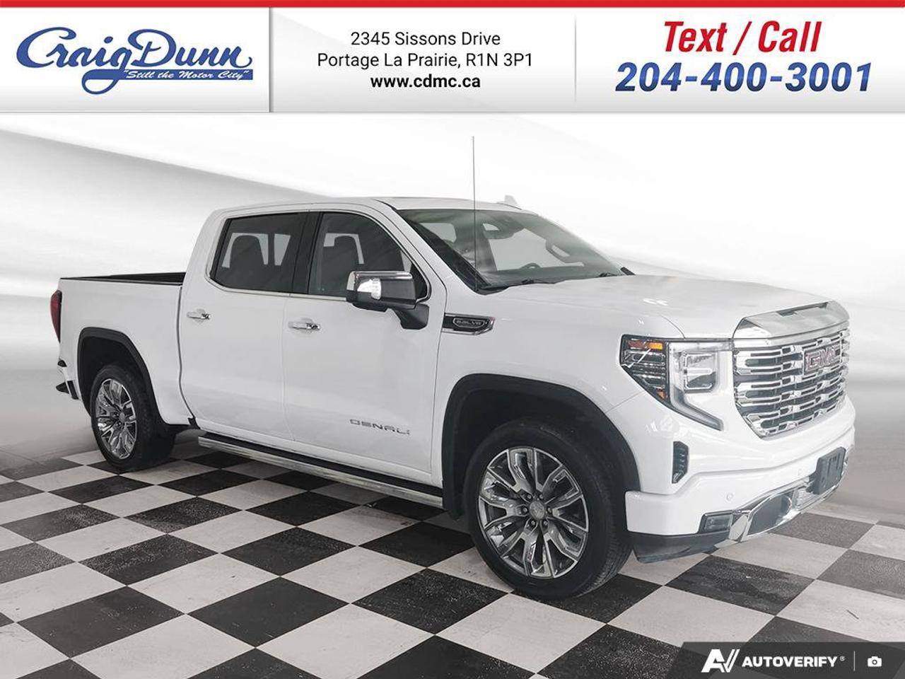 Bought Here * Serviced Here * $0 Down * POWER ASSIST STEPS * WIRELESS CHARGING * Heated & Vented Seats, Heated 2nd Row Seat, Leather, Head Up Display, Bed View Camera, Adaptive Cruise Control, Integrated Trailer Brake Control, Rear Camera Mirror, Front Pedestrian Braking, Automatic Emergency Braking, Lane Keep Assist/Departure Warning, Forward Collision Alert, 22 Aluminum WHeels, MultiPro Tailgate, Hitch Guidance with Hitch View, Remote Start, Sunroof, Dual Exhaust, Power Seat feature this 2023 Sierra Crew Cab Denali 4x4. * Text us at 204-400-3001 for more info!  Price does not include GST or PST.  We offer the most competitive finance rates through 13 banks and credit unions  This vehicle is also a Certified Pre-Owned Vehicle which includes: 150+ Point Inspection performed by a GM trained technician Minimum 3 month / 5,000 kms Used Vehicle Limited Warranty 24-hour Roadside Assistance 30 day / 2,500 km Exchange Privilege  Please read all ads carefully.