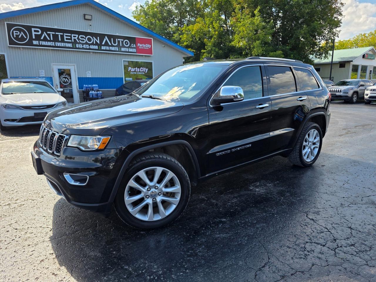 2017 Jeep Grand Cherokee Limited 4x4. Powered by the 3.6L V6 with automatic transmission and four-wheel drive, finished in Diamond Black Crystal Pearl with black premium leather. Equipped with navigation, sunroof, back-up camera, remote start, heated seats, heated steering wheel, heated mirrors, memory seat, power seats, satellite radio, cruise control, air conditioning and alloy wheels. 171,195 km. Stock 794182. Low interest financing available. Trades welcome. Call Patterson Auto Sales in Madoc to book a test drive.
