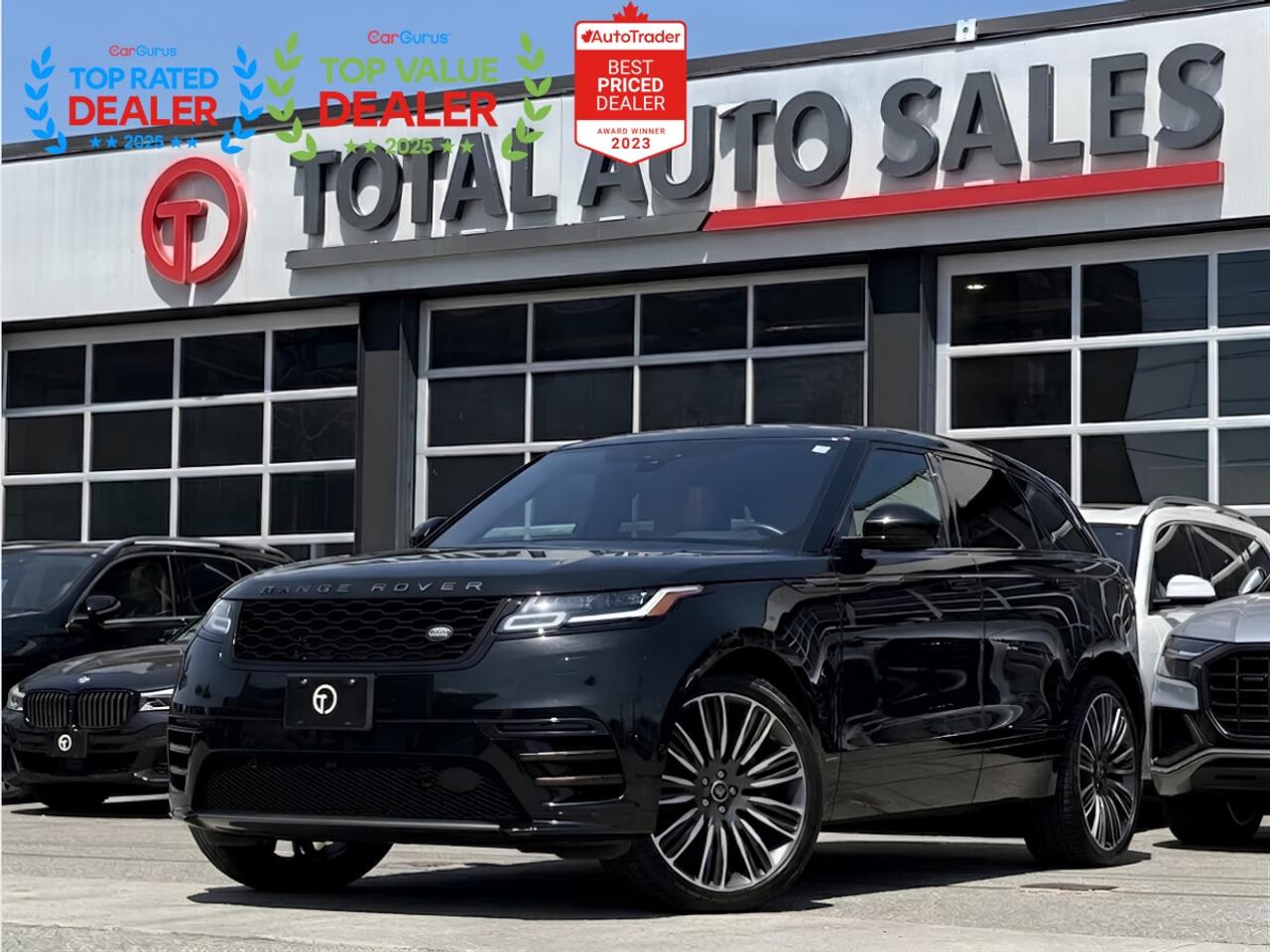 ** JUST ARRIVED! DONT MISS OUT ON THIS ONE!! ** <br/> ** THIS RANGE ROVER VELAR IS LOADED! TWO-TONE PERFORATED HEATED & VENTILATED MASSAGING LEATHER SEATS, HEAD-UP DISPLAY, MERIDIAN SURROUND SOUND SYSTEM, & MUCH MUCH MORE!! MORE ADDITIONAL DETAILS BELOW !! ** <br/> ** DEALER SERVICED, LOCAL ONTARIO, CLEAN TITLE! CARFAX VERIFIED! ** <br/> ** RATES AS LOW AS 6.99 OAC ** <br/> <br/> <br/> ===>> WE FINANCE ALL CREDIT TYPES! NEW TO THE COUNTRY?! NO PROBLEM! BAD CREDIT?! NO PROBLEM! <br/> ===>> YOU CAN APPLY ONLINE ON OUR WEBSITE OR IN PERSON! <br/> <br/> <br/> **GORGEOUS BLACK EXTERIOR ON PREMIUM TWO TONE, PERFORATED LEATHER SEATS! COMES LOADED WITH HEAD UP DISPLAY, PANORAMIC GLASS ROOF, HEATED & VENTILATED MASSAGING FRONT SEATS, MERIDIAN SURROUND SOUND SYSTEM, HEATED STEERING WHEEL, REAR HEATED SEATS, APPLE CARPLAY, ANDROID AUTO, AIR SUSPENSION, DUAL CLIMATE CONTROLS, NAVIGATION, POWER TAILGATE, MEMORY SEAT CONTROLS FOR DRIVER & FRONT PASSENGER, COLLISION AVOIDANCE, STEERING ASSISTANCE, TRAFFIC SIGN ASSIST, REAR CAMERA WITH PARKING ASSIST, KEYLESS GO, & MUCH MUCH MORE!! ** <br/> <br/> <br/> >>>> FOLLOW US ON INSTAGRAM @ <br/> TOTALAUTOSALES <br/> <br/> <br/> *** PLEASE CALL (437) 494-3945 *** <br/> OUR LOCATION: <br/> 2430 FINCH AVE WEST, NORTH YORK, M9M 2E1 <br/> <br/> <br/> *** CERTIFICATION: Have your new preowned vehicle certified at TOTAL AUTO SALES! We offer a full safety inspection exceeding industry standards, including oil change and professional detailing before delivery. Vehicles are not drivable, if not certified or e-tested, a certification package is available for $995. All trade-ins are welcome. Taxes, Finance fee and licensing are extra.** <br/> <br/> <br/> ** WARRANTY. We provide extended warranties up to 48m with optional coverage up to 10,000$ per/claim with unlimited kms. ** <br/> *** PLEASE CALL (437) 494-3945 *** <br/> TOTAL AUTO SALES 2430 FINCH AVE WEST, NORTH YORK, M9M 2E1 <br/> <br/> <br/> ** To the best of our ability, we have made an effort to ensure that the information provided to you in this ad is accurate. We do not take any responsibility for any errors, omissions or typographic mistakes found on all our ads. Prices may change without notice. Please verify the accuracy of the information with our sales team. ** <br/>