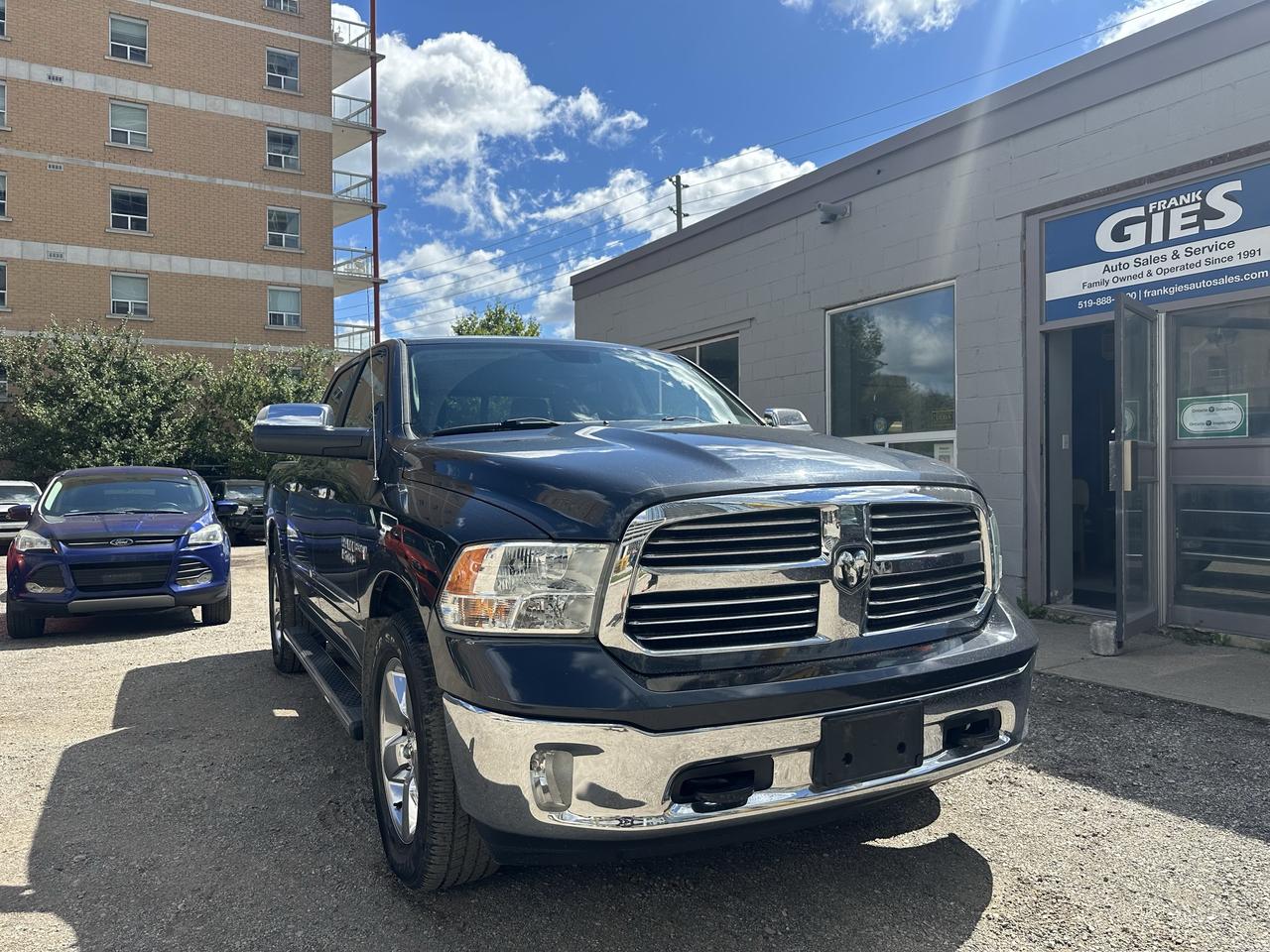 <p>RAM BIG HORN CREW CAB 140.5 5.7 V8 HEMI 4X4 with trailering package and side mirrors. 5 times KROWN Rustproofed, lots of Chrysler Dealer Service records on the Clean Carfax Vehicle History Report. Features; spray in bedliner, folding tonneau cover, running boards, 20 Chrome wheels, heated front seats, heated steering wheel, Big Screen with Navigation and UCONNECT APPS, power sliding rear window, factory remote start, Audio steering wheel control, cruise control, power group, fog lights and much more. Truck Season is here. Hard to find in this condition.</p><p>Why Buy From Us. Since 1991, Our Family commitment to each and every person has been to provide an exceptional level of customer service. From our knowledge in the industry and formed relationships we search for the cleanest, lowest kilometers vehicles while keeping our overhead costs low to save you money. We are part of a large Dealer Network with access to New Car Dealer trade-ins, we attend multiple weekly auctions and have our own trade-ins to provide a comprehensive lineup of all makes & models. After the sale, we welcome you back for any and all of your automotive needs; from regular service, to maintenance, tires & tire storage, detailing, dent removal, windshield chip repair or replacement we have the right tools and skilled workers to get the job done. We invite you to come in for a truly enjoyable car buying experience.</p><p>We offer; Preferred Dealer Bank financing available right here On Approved Credit. A Dealer Guarantee with every Certified vehicle, Free CARFAX Canada Vehicle History Report. We are a proud member of UCDA and maintain A+ Better Bureau Standing. Frank Gies Auto Sales is committed to respecting the privacy of individuals and recognizes a need for the appropriate management and protection of any personal information that you agree to provide us. We will not share your information with any third party outside of our organization, other than as necessary to fulfill your request. Price plus13% HST (Harmonized Sales Tax) and licensing ($32.00 to transfer plates or $59.00 for New plates</p>