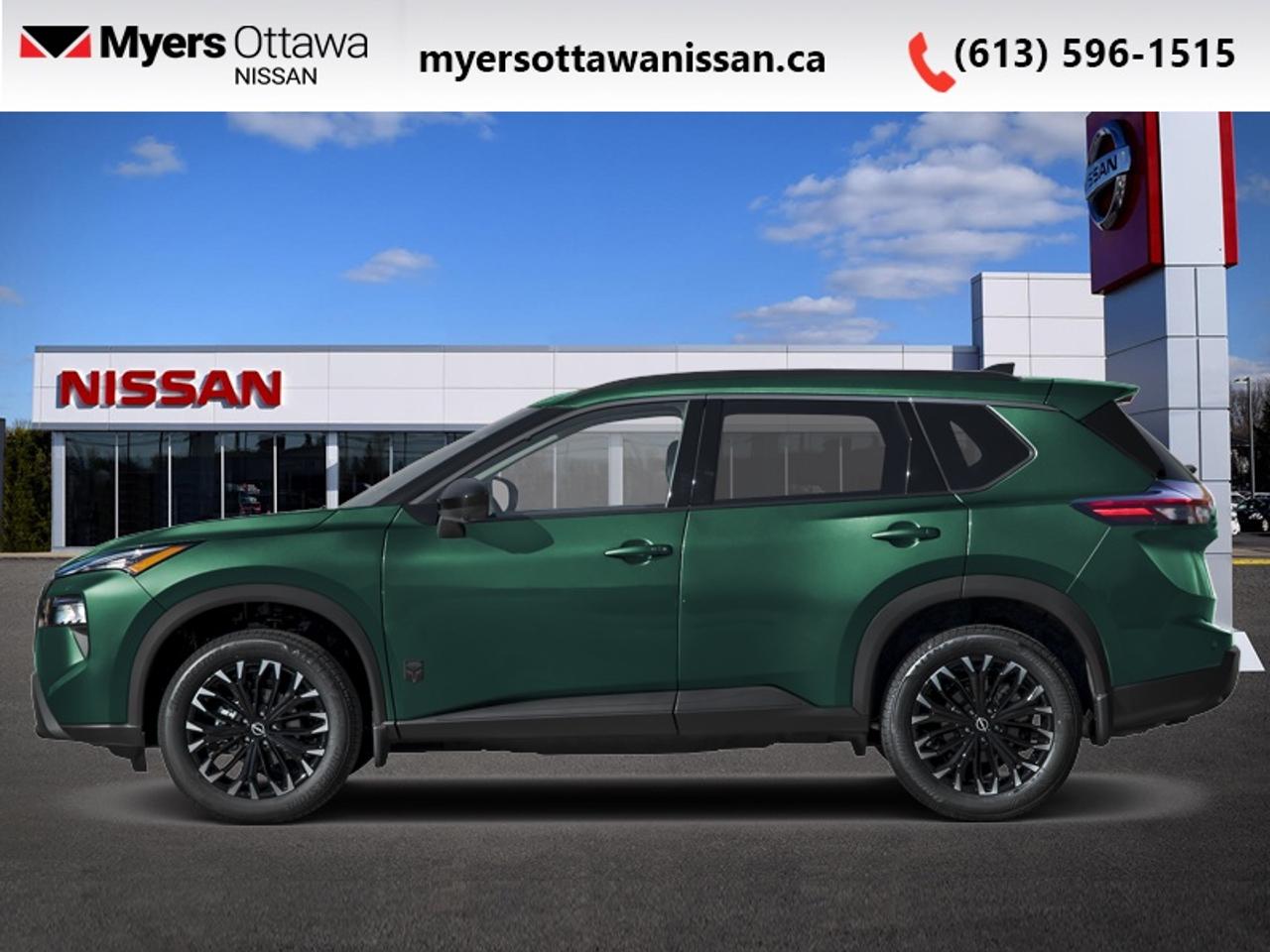 <b>Sunroof,  Power Liftgate,  Intelligent Cruise Control,  Heated Seats,  Heated Steering Wheel!</b><br> <br> Capable of crossing over into every aspect of your life, this 2026 Rogue lets you stay focused on the adventure.<br> <br>Nissan was out for more than designing a good crossover in this 2026 Rogue. They were designing an experience. Whether your adventure takes you on a winding mountain path or finding the secrets within the city limits, this Rogue is up for it all. Spirited and refined with space for all your cargo and the biggest personalities, this Rogue is an easy choice for your next family vehicle.<br> <br>This Obsidian Green Pearl SUV has an Automatic transmission and is powered by a 201HP 1.5L 3 Cylinder Engine. <br> <br> Our Rogues trim level is SV Dark Armor. Black machined finish alloy wheels, black bodyside cladding, chrome side window trim, and a black rear bumper give this all-wheel-drive crossover a sporty, urban-ready look, rounded out by a power tilt and slide glass sunroof over the first and second rows with a power sunshade, deep tinted glass, a black grille, heated power mirrors, speed sensitive wipers with heated wiper park, intelligent LED headlights with automatic high beams, and a power liftgate. Inside, Prima-Tex leatherette seat trim pairs with metal-look instrument panel and door inserts and chrome accents, alongside heated front bucket seats with an 8-way power drivers seat and 2-way power lumbar, a heated TailorFit leatherette steering wheel, and heated 60/40 split-folding reclining rear seats. Dual zone automatic climate control, Intelligent Cruise Control with full speed range and hold, proximity key entry with push button start, remote engine start from the key fob or smartphone, power cargo and fuel releases, and concealed cargo storage keep daily driving easy. An 8-inch colour touchscreen runs NissanConnect with Apple CarPlay and Android Auto, voice recognition, SiriusXM, streaming audio, Bluetooth, two USB-C ports, a Wi-Fi hotspot, and six speakers plus two tweeters. Safety covers ProPILOT Assist, Blind Spot Warning with Blind Spot Intervention, Intelligent Lane Intervention with lane departure warning, Intelligent Backup Intervention, rear parking sensors, an aerial view camera system, automatic collision notification and emergency call, and full airbag coverage. This vehicle has been upgraded with the following features: Sunroof, Power Liftgate, Intelligent Cruise Control, Heated Seats, Heated Steering Wheel, Remote Start, Lane Departure Warning.<br><br> <br>To apply right now for financing use this link: <a href=https://www.myersottawanissan.ca/finance target=_blank>https://www.myersottawanissan.ca/finance</a><br> <br/>Total rebate of $5000 is reflected in the price. Incentives expire 2026-08-31. See dealer for details. <br> <br> <br>LEASING:<br><br>Estimated Lease Payment: $552/m <br>Payment based on 1.9% lease financing for 48 months with $0 down payment on approved credit. Total obligation $26,521. Mileage allowance of 16,000 KM/year. Offer expires 2026-08-31.<br><br><br><br> Come by and check out our fleet of 30+ used cars and trucks and 120+ new cars and trucks for sale in Ottawa.  o~o