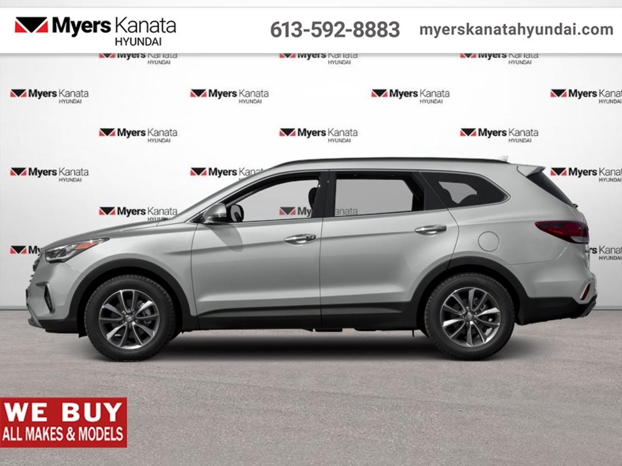 <b>Heated Seats,  Blind Spot Detection,  Bluetooth,  Remote Keyless Entry,  Collision Warning!</b><br> <br> Striking exterior features make this Hyundai Santa Fe XL a great statement on the road. This 2018 Hyundai Santa Fe XL is fresh on our lot in Kanata.<br> <br>Hyundai designed this Sante Fe XL to feed your spirit of adventure with a blend of versatility, luxury, safety, and security. It takes a spacious interior and wraps it inside a dynamic shape that turns heads. Under the hood, the engine combines robust power with remarkable fuel efficiency. For one attractive vehicle that does it all, this Hyundai Sante Fe XL is a smart choice.<br> <br>This SUV has 116,881 km. Its Circuit Silver in colour and is completely accident free based on the <a href=https://vhr.carfax.ca/?id=ZbpmBxzYXD/ABjqd9PCIkrlNHMzW2r57 target=_blank>CARFAX Report</a>. It has an Automatic transmission and is powered by a smooth engine. <br> <br> Our Santa Fe XLs trim level is Premium. This Santa Fe XL Premium dares you to answer the call of adventure. Filled with features found on the FWD like a Bluetooth hands-free phone system and heated front seats, the Premium trim adds all-wheel drive, a 12 way power adjustable driver seat, heated second-row seats, proximity keyless entry with push-button ignition, blind spot detection with rear cross-traffic alert and lane change assist, dual-zone automatic climate control and more. This vehicle has been upgraded with the following features: Heated Seats, Blind Spot Detection, Bluetooth, Remote Keyless Entry, Collision Warning, Fog Lamps, Aluminum Wheels.<br> <br>To apply right now for financing use this link: <a href=https://www.myerskanatahyundai.com/finance/ target=_blank>https://www.myerskanatahyundai.com/finance/</a><br> <br/>Buy this vehicle now for the lowest weekly payment of <b>$55.92</b> with $0 down for 84 months @ 8.99% APR O.A.C. ( Plus applicable taxes - and licensing fees ). See dealer for details. <br><br>Smart buyers buy at Myers where all cars come Myers Certified including a 1 year tire and road hazard warranty (some conditions apply, see dealer for full details.)<br> <br>This vehicle is located at Myers Kanata Hyundai 400-2500 Palladium Dr Kanata, Ontario.<br>*LIFETIME ENGINE TRANSMISSION WARRANTY NOT AVAILABLE ON VEHICLES WITH KMS EXCEEDING 140,000KM, VEHICLES 8 YEARS & OLDER, OR HIGHLINE BRAND VEHICLE(eg. BMW, INFINITI. CADILLAC, LEXUS...)<br> Come by and check out our fleet of 50+ used cars and trucks and 160+ new cars and trucks for sale in Kanata.  o~o
