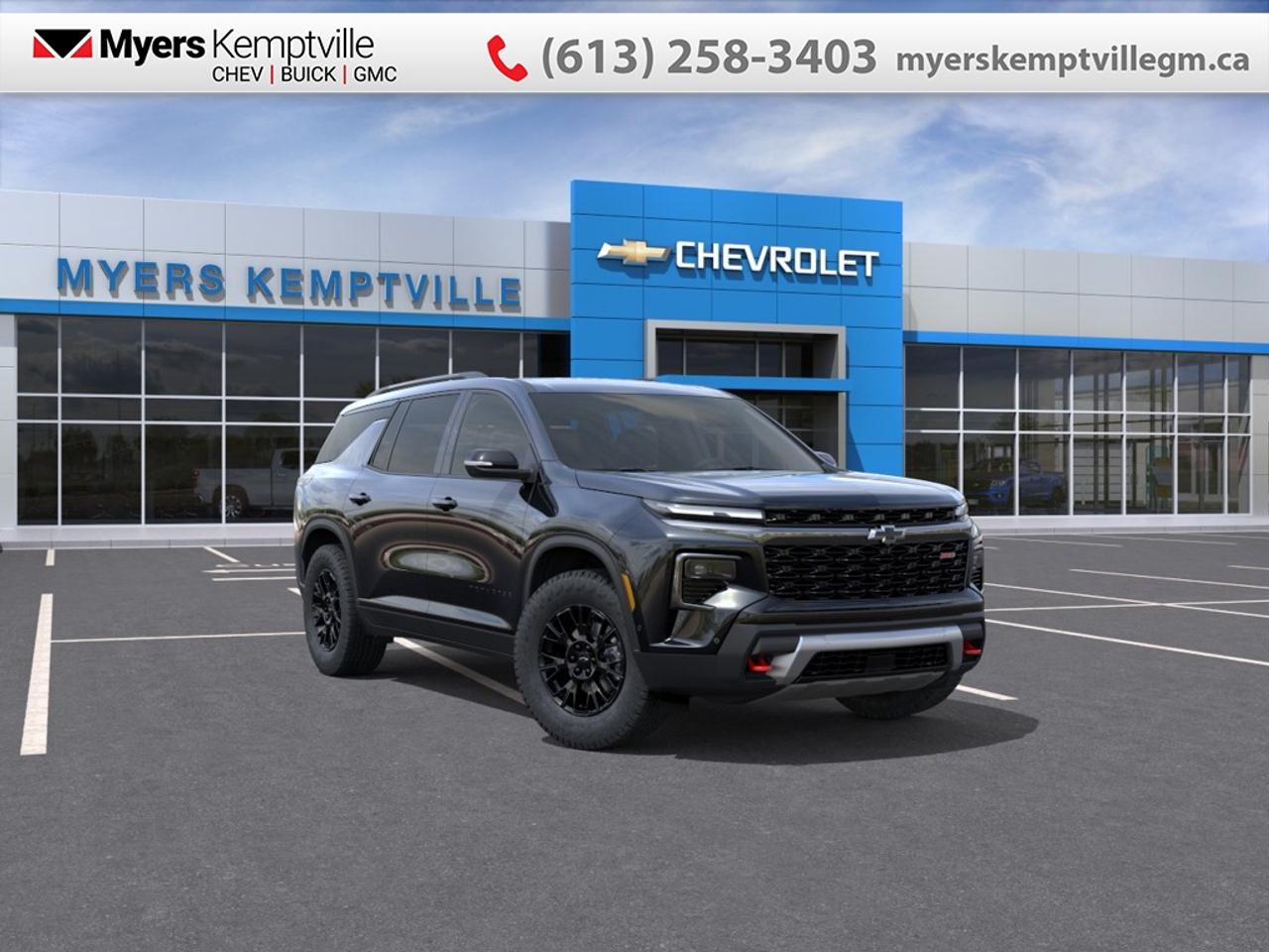 At Myers, we believe in giving our customers the power of choice. When you choose to shop with a Myers Auto Group dealership, you dont just have access to one inventory, youve got the purchasing power of an entire auto group behind you!<br> <br>The 2027 Chevrolet Traverse adapts seamlessly from daily neighborhood school runs to expansive cross-country vacations thanks to its highly flexible layout and accommodating build.<br> <br>From the outside, the 2027 Chevrolet Traverse presents a bold, commanding silhouette, sophisticated lighting signatures, and ruggedly handsome proportions that stand out on any road. Inside, the spacious and airy cabin welcomes you with durable premium materials, user-friendly widescreen displays, and ultra-flexible multi-row seating crafted to keep every passenger relaxed. With its expansive cargo capability, smart safety features, and Chevrolets signature dedication to smooth everyday driving, the Traverse delivers the ultimate family road-trip vehicle for your active lifestyle.<br> <br>This Mosaic Black Metallic SUV has an Automatic transmission. <br> <br> Our Traverses trim level is Z71.<br><br> <br>To apply right now for financing use this link: <a href=https://www.myerskemptvillegm.ca/finance/ target=_blank>https://www.myerskemptvillegm.ca/finance/</a><br> <br/><br> Buy this vehicle now for the lowest bi-weekly payment of <b>$466.96</b> with $0 down for 84 months @ 4.99% APR O.A.C. ( Plus applicable taxes - **Rebates may not be applicable on all purchase types [cash, lease, or finance]. Eligibility and conditions may vary. Please see dealer for full details and confirmation of eligibility. ). Incentives expire 2026-08-31. See dealer for details. <br><br>Your journey to better driving experiences begins in our inventory, where youll find a stunning selection of brand-new Chevrolet, Buick, and GMC models. If youre looking to get additional luxuries at a wallet-friendly price, dont just pick pre-owned -- choose from our selection of over 300 Myers Approved used vehicles! Our incredible sales team will match you with the car, truck, or SUV thats got everything youre looking for, and much more. o~o
