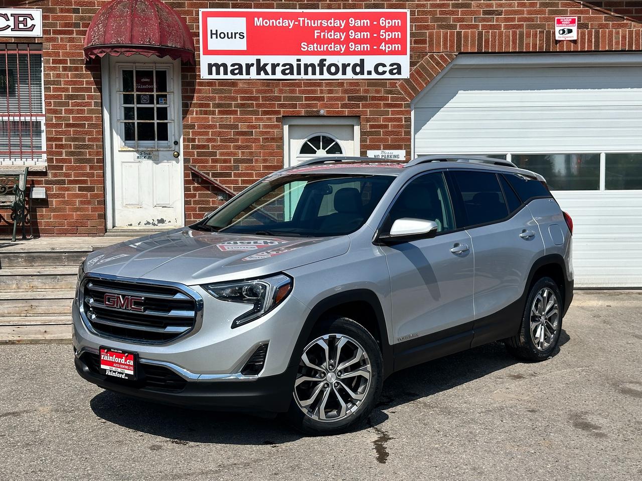 <p>Super-Clean, Low-Km GMC Terrain from Kanata, ON! This SLT AWD model looks sharp in its Silver paint and factory alloy wheels, with nice options and styling inside and out! The exterior features keyless entry, with remote start and proximity keys, a huge panoramic sunroof, automatic headlights, foglights, colour-matched side mirrors with integrated turn signals, remote power tailgate, tinted privacy glass, roof rack rails, a sleek rear spoiler, a sporty dual-exit exhaust, gorgeous split-spoke factory machine-finished alloy wheels, a peppy and fuel efficient 2.0L 4-Cylinder Turbocharged Engine and Automatic transmission powering the All-Wheel-Drive system! The interior is clean and comfortable, with heated leather front seats with power adjustment, lumbar controls and drivers memory settings, power door locks, windows and mirrors, spacious rear seating and a large cargo area, a heated leather-wrapped steering wheel with Audio and Cruise controls, an easy-to-read and use gauge cluster, push button start, a large central touch screen AM/FM/XM Satellite HD Radio with BOSE Premium Audio, Bluetooth, Navigation, Apple CarPlay, Android Auto, and Backup Camera, Dual-Zone A/C cliamte controls with front and rear window defrost settings, push button gear selection, hill descent assist, universal garage door openers, USB/AUX/12V accessory ports, and more!</p><p>&nbsp;</p><p>Carfax Claims Free, Sharp Styling and Great Options!</p><p><strong>Our price includes safety certification, NO ADMIN FEES!</strong></p><p>Call (905) 623-2906</p><p>&nbsp;</p><p>Text Ryan: (905) 429-9680 or email: ryan@markrainford.ca</p><p>&nbsp;</p><p>Text Mark: (905) 431-0966 or email: mark@markrainford.ca</p>