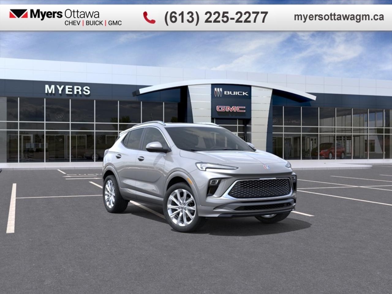 With crisp body lines, a streamlined stance, and a distinctively athletic tone, this Buick Encore GX offers style that stands out.<br> <br>This intelligently engineered Encore GX is ready to hit the road with versatile seating and cargo, stunning style, and an adventurous spirit. This SUV can fit your life, fit into your life, and help you find where you fit in all in one drive. With efficient power delivery and an engaging infotainment system, even the longest trips are made fun. For the evolution of the luxury family SUV, look no further than this Buick Encore GX.<br> <br>This Moonstone Grey Metallic SUV has an Automatic transmission and is powered by a 155HP 1.3L 3 Cylinder Engine. <br> <br> Our Encore GXs trim level is Avenir. This range-topping Avenir trim adds on genuine leather upholstery, dual-zone climate control, a power liftgate for rear cargo access and premium Pearl Nickel aluminum wheels, along with great standard features such as heated front seats, a heated steering wheel, remote engine start, and an 11-inch touchscreen with wireless Apple CarPlay and Android Auto. Safety features include lane change alert with side blind zone alert, lane keep assist with lane departure warning, forward collision alert, and front pedestrian braking. This vehicle has been upgraded with the following features: Leather Seats, Sunroof.<br><br> <br>To apply right now for financing use this link: <a href=https://creditonline.dealertrack.ca/Web/Default.aspx?Token=b35bf617-8dfe-4a3a-b6ae-b4e858efb71d&Lang=en target=_blank>https://creditonline.dealertrack.ca/Web/Default.aspx?Token=b35bf617-8dfe-4a3a-b6ae-b4e858efb71d&Lang=en</a><br> <br/><br><br> Come by and check out our fleet of 40+ used cars and trucks and 170+ new cars and trucks for sale in Ottawa.  o~o