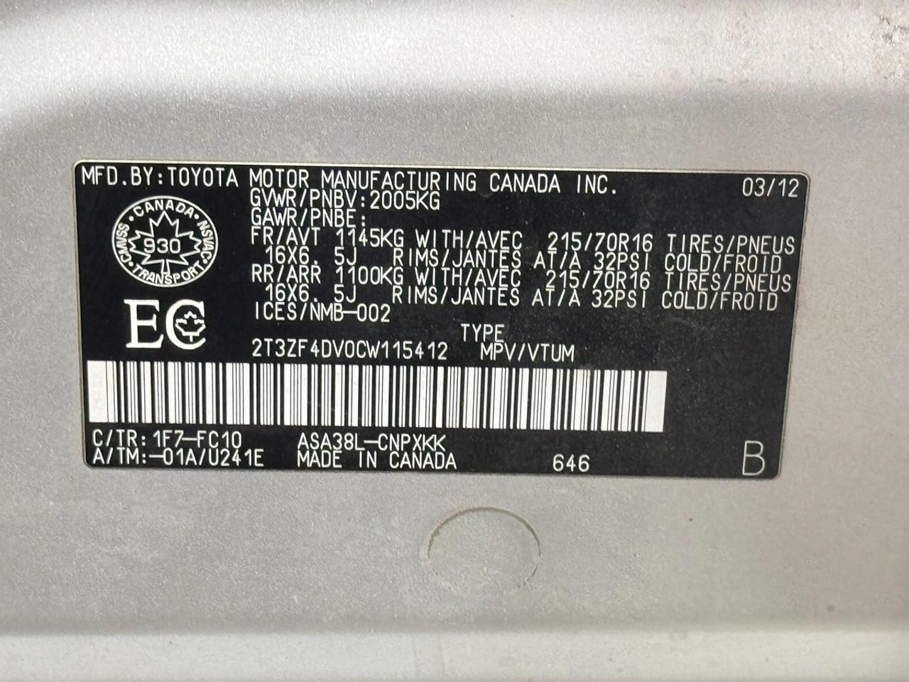 2012 Toyota RAV4 Base I4 Photo