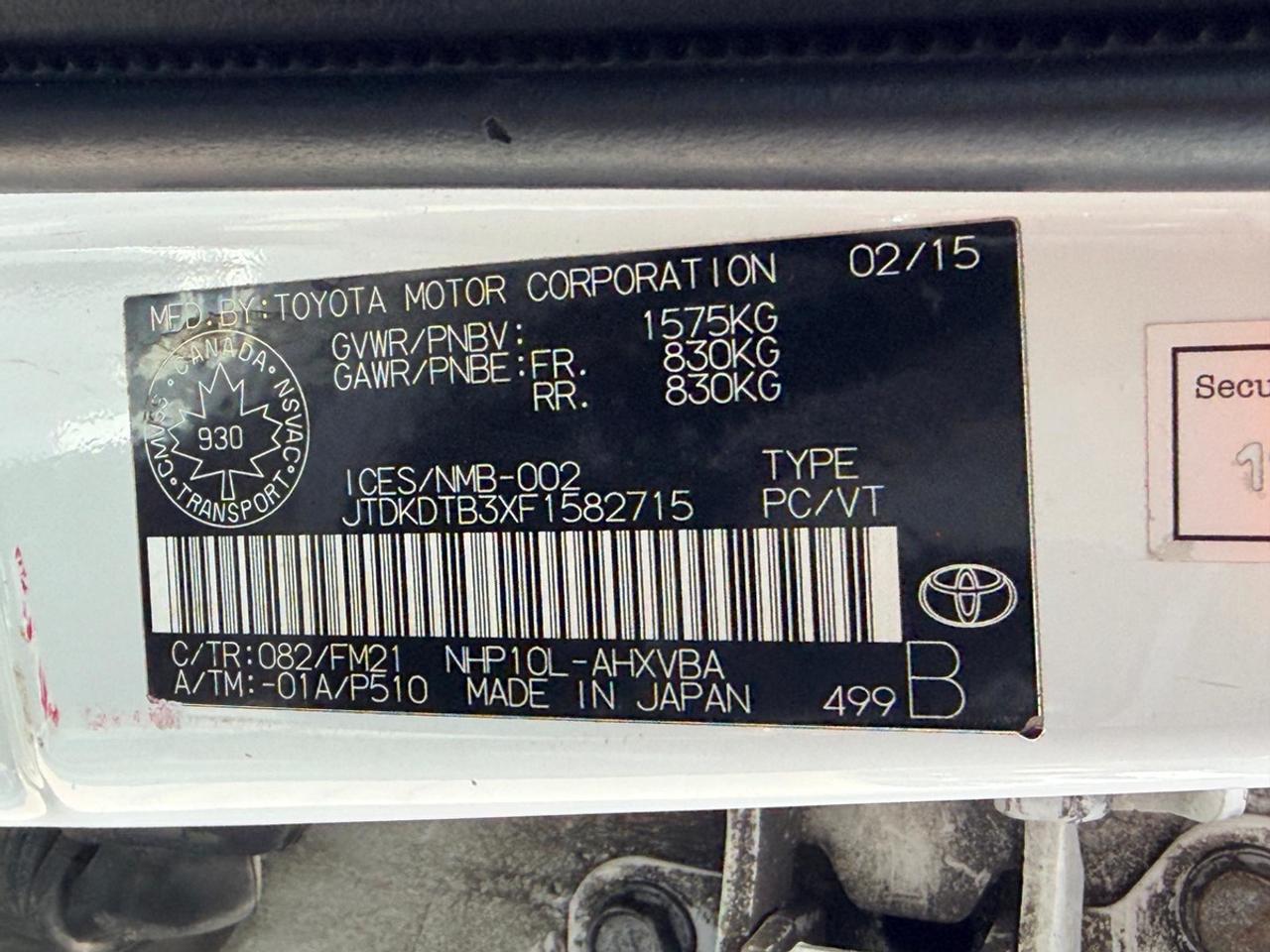 2015 Toyota Prius c Two Photo