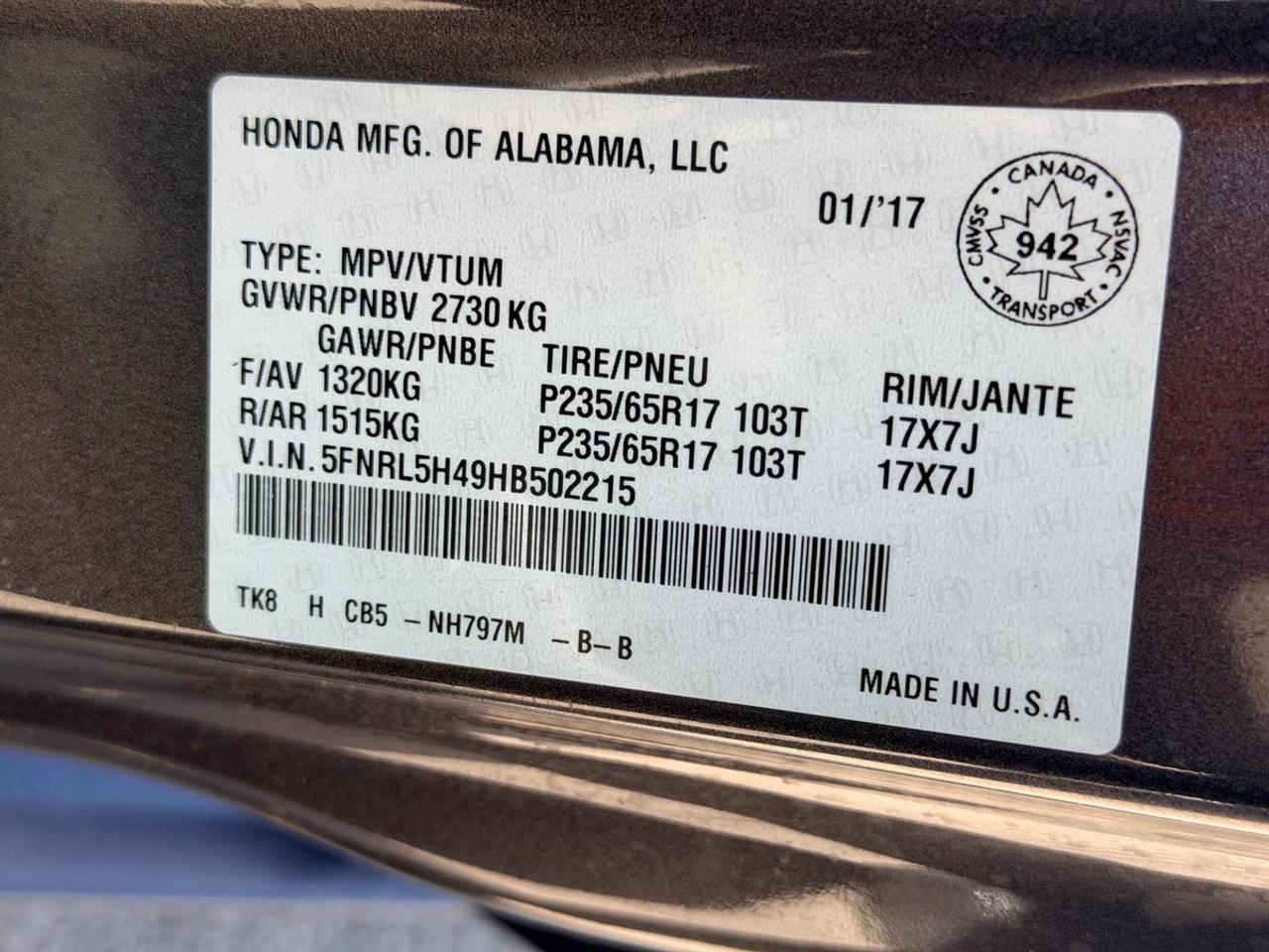 2017 Honda Odyssey EX Photo