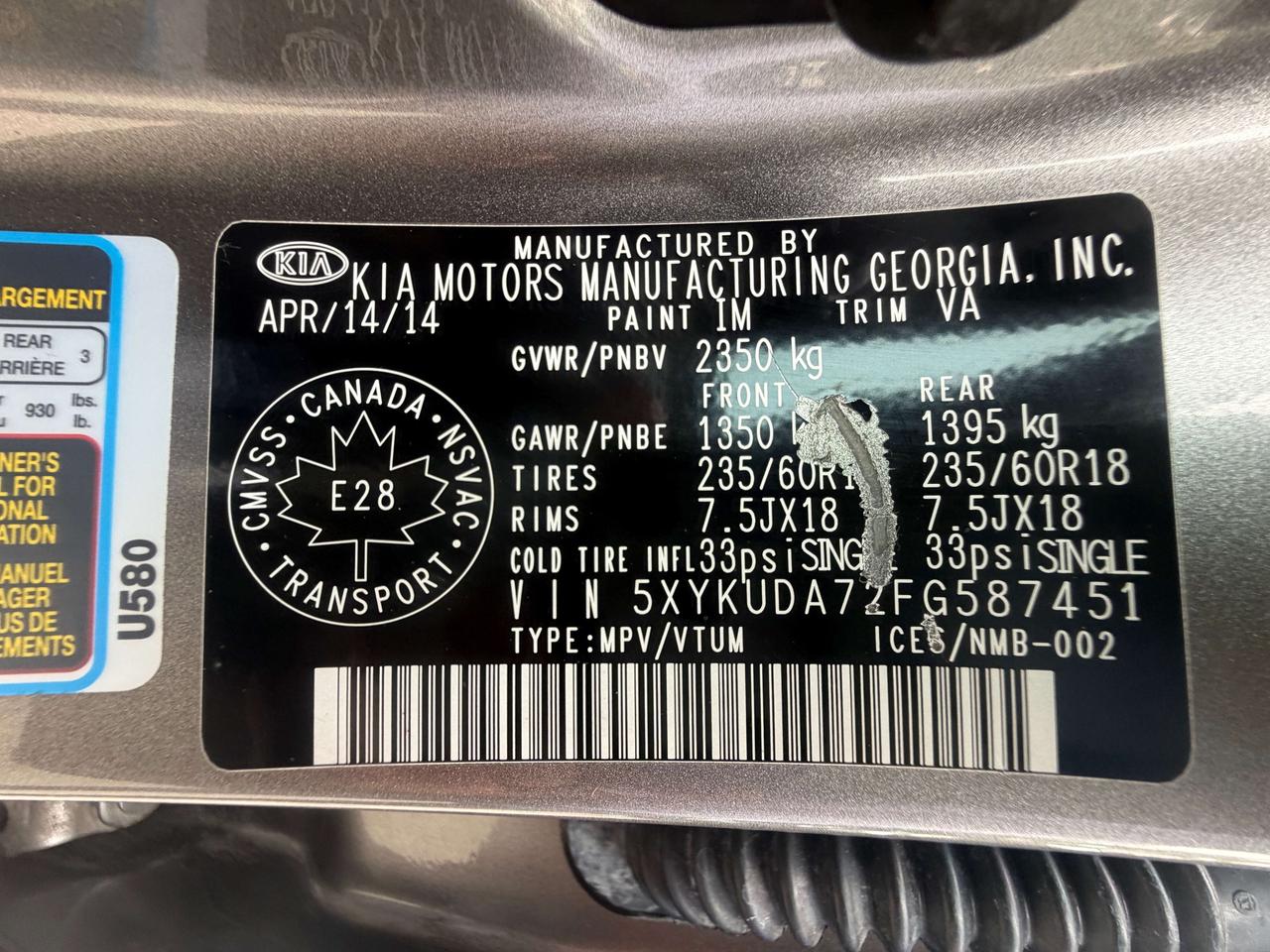 2015 Kia Sorento EX !!! YES ONLY 42992 KMS !!! ONE OWNER !! MINT !! Photo