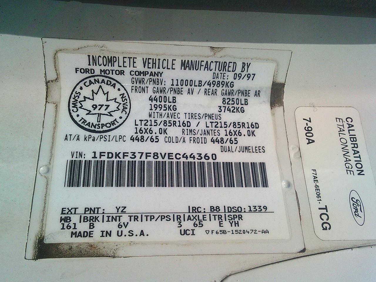 1997 Ford F-350 DUMP TRUCK/ Reg Cab 161" WB, 84.0" CA DRW Photo