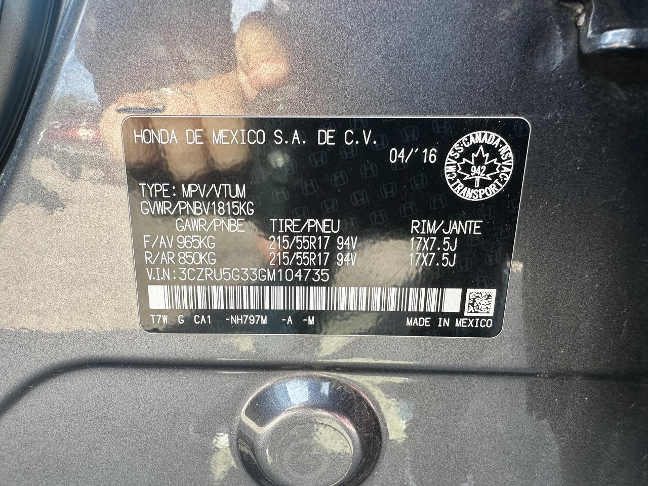 2016 Honda HR-V LX 6-Speed Manual HTD-Cloth AC Bluetooth BackupCam Photo