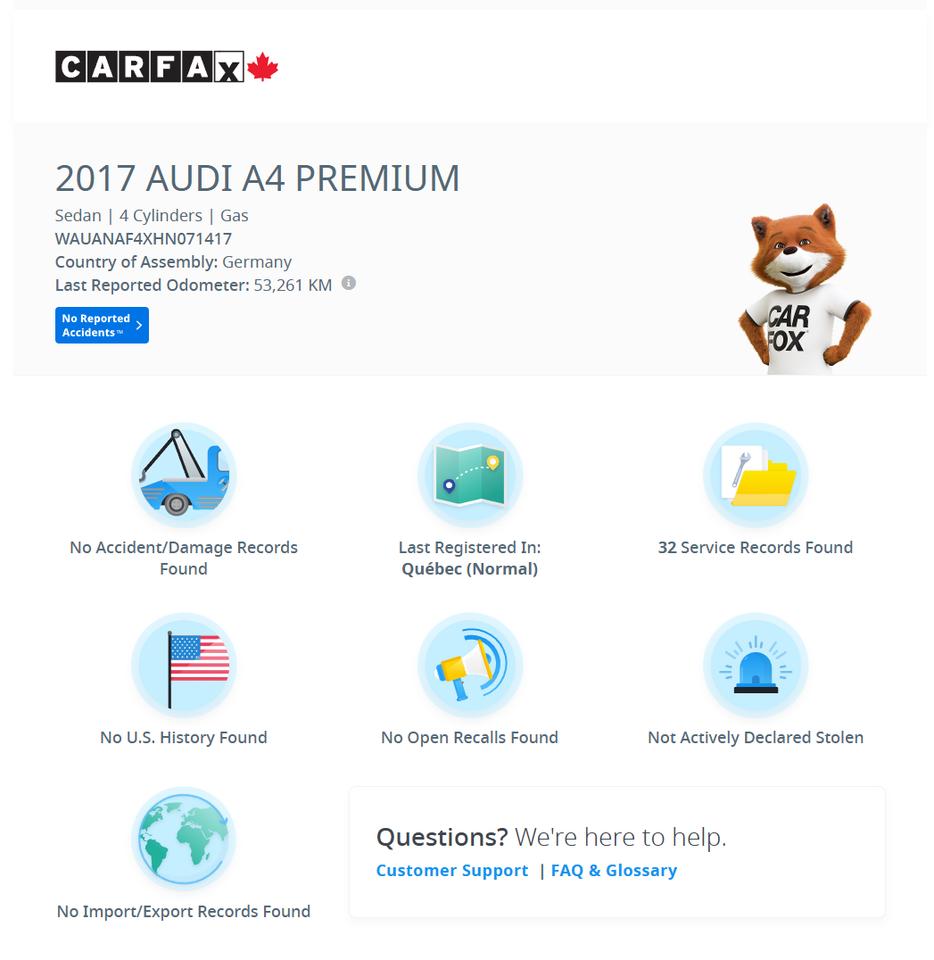 2017 Audi A4 Komfort Quattro AWD+CLEAN CARFAX+LOW KMS! Photo
