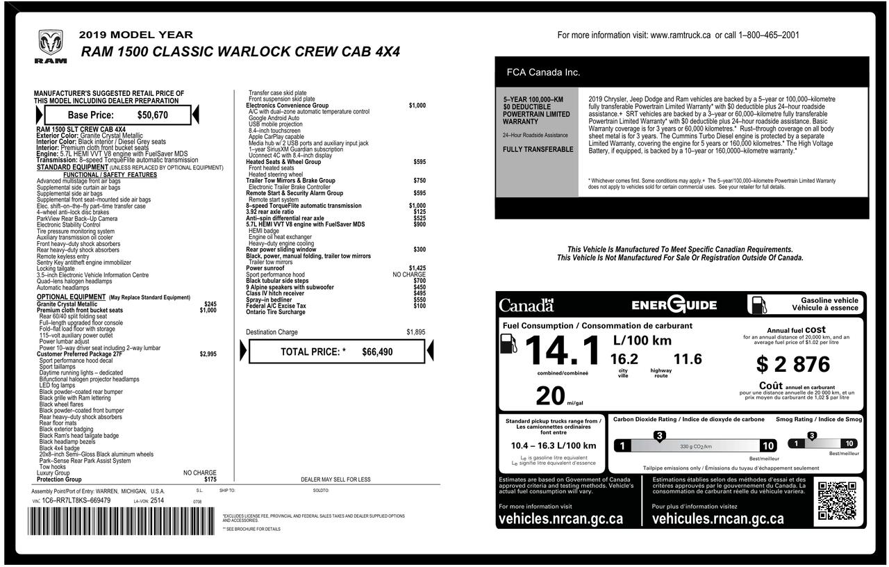 2019 RAM 1500 Classic Warlock 4x4 Crew 5.7L V8 HEMI+Tinted+Remote Start Photo