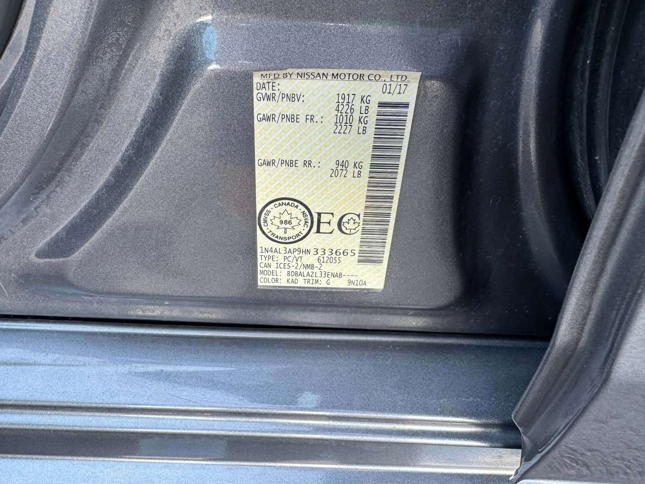 2017 Nissan Altima Low KM - Certified Photo