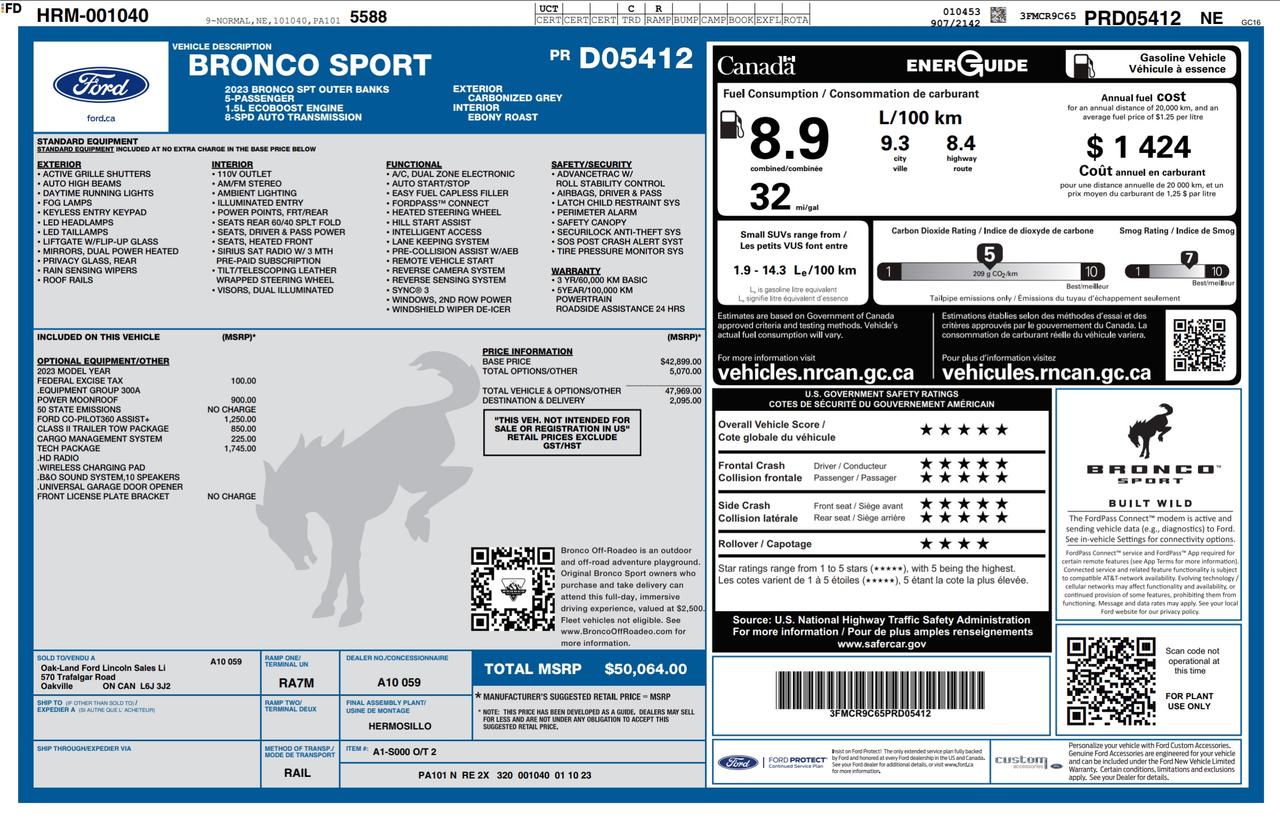 2023 Ford Bronco Sport Outer Banks CARBONIZED GRAY|TOW PK|CO-PILOT360 ASSIST+|MOONROOF|TECH PK Photo3