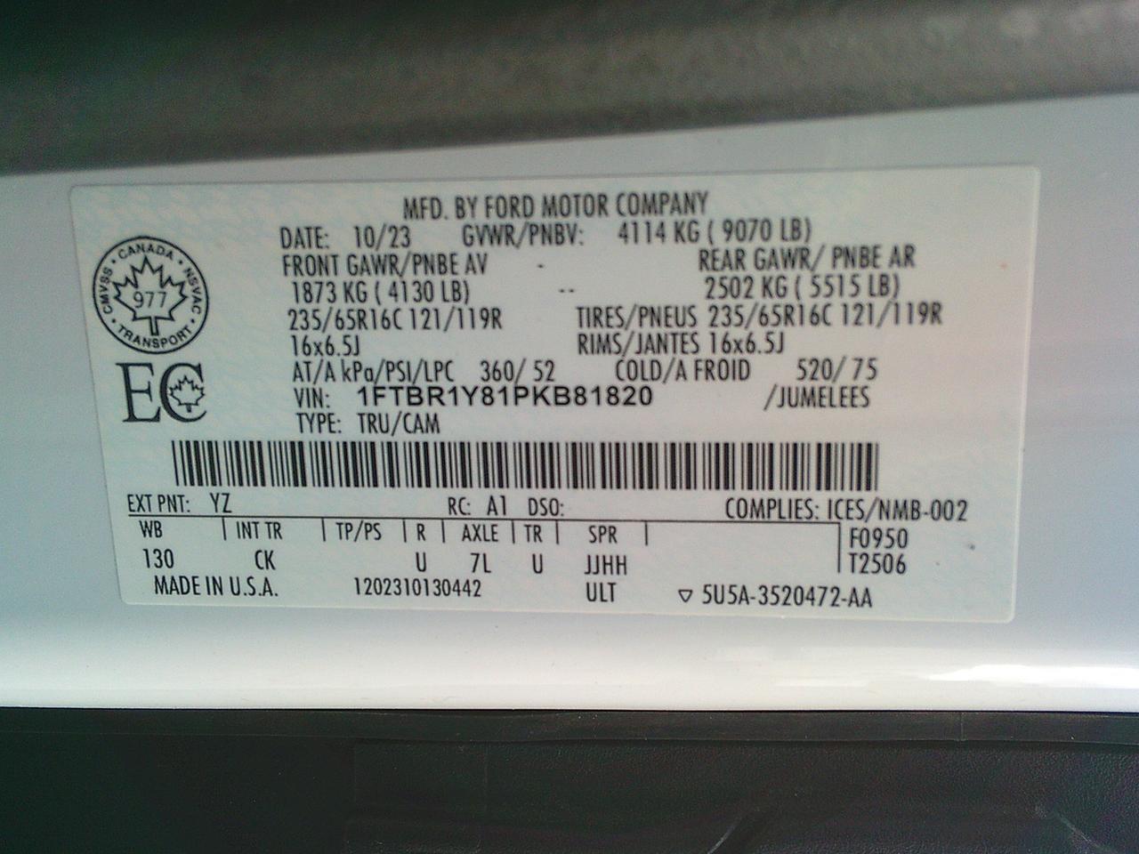 2023 Ford Transit Cargo Van T-250 130" LowRf 9070 GVWR/Active Factory Warranty Photo