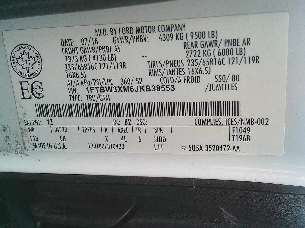 2018 Ford Transit T-350 148" EL Hi Rf 9500 GVWR Reefer Truck Photo