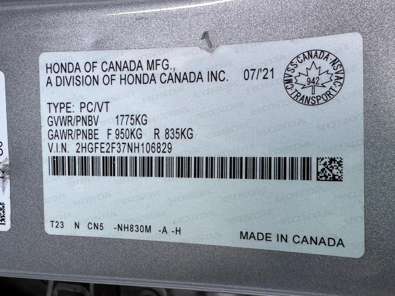 2022 Honda Civic EX+CLEAN CARFAX+Roof+New Brakes! Photo