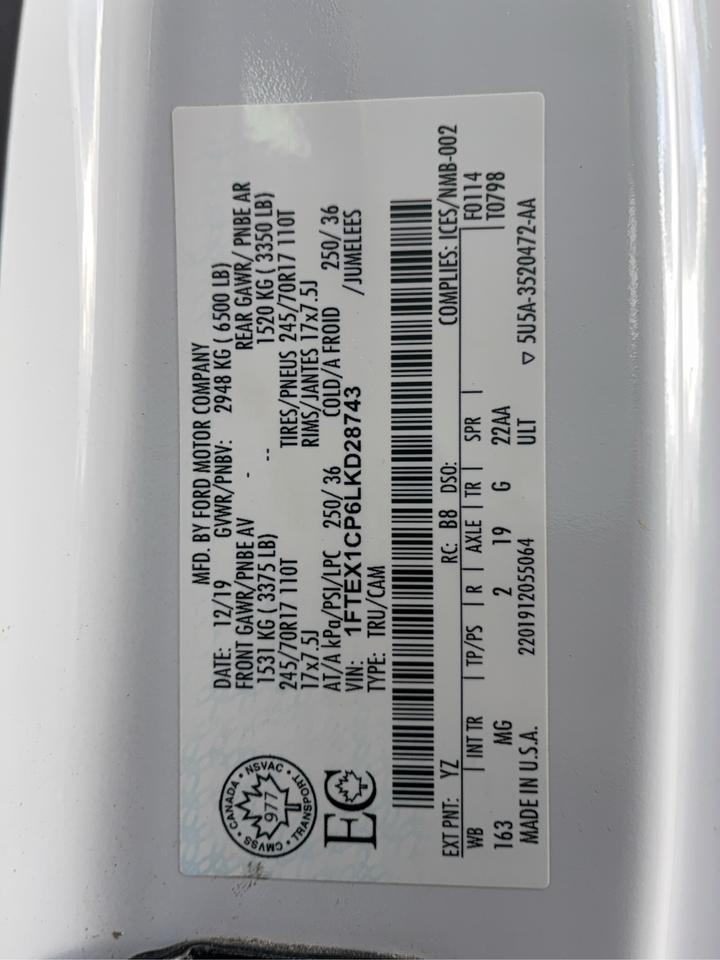 2020 Ford F-150 XLT 2WD SuperCab 2.7L 6cyl Gas  8' Box Photo