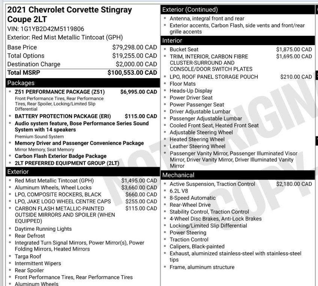 2021 Chevrolet Corvette 2LT | Z51 | HUD | STINGRAY Photo