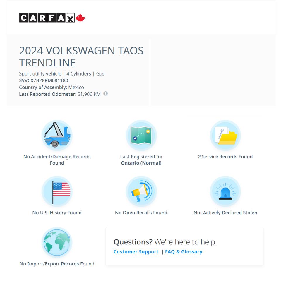 2024 Volkswagen Taos Trendline+CLEAN CARFAX+ACCIDENT FREE+VW Warranty Photo