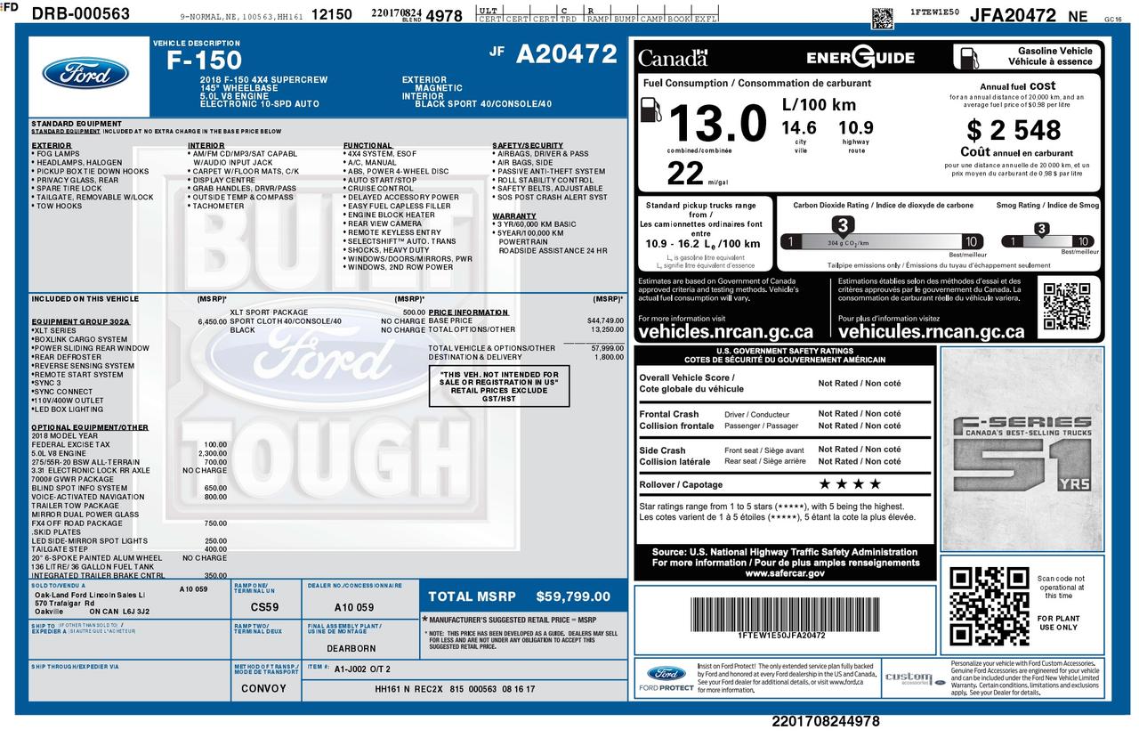 2018 Ford F-150 XLT 302A|V8|FX4|SPORT|NAV|TOW PK|1 OWNER Photo