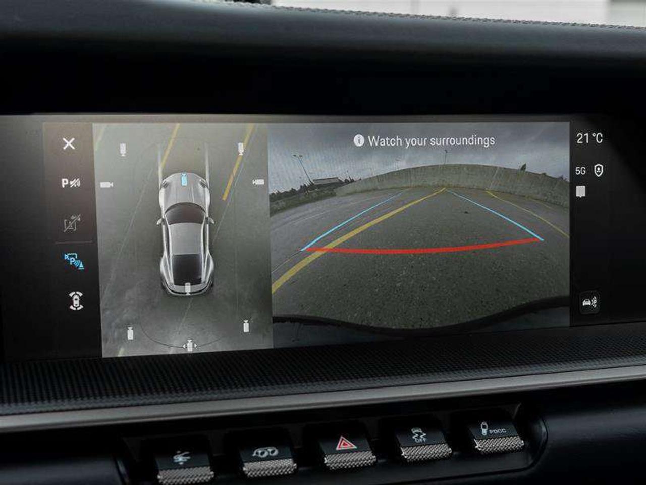 2026 Porsche 911 Turbo S Coupe Front Axle Lift System Surround View with Active Parking Support Lane Change Assist Ad Photo