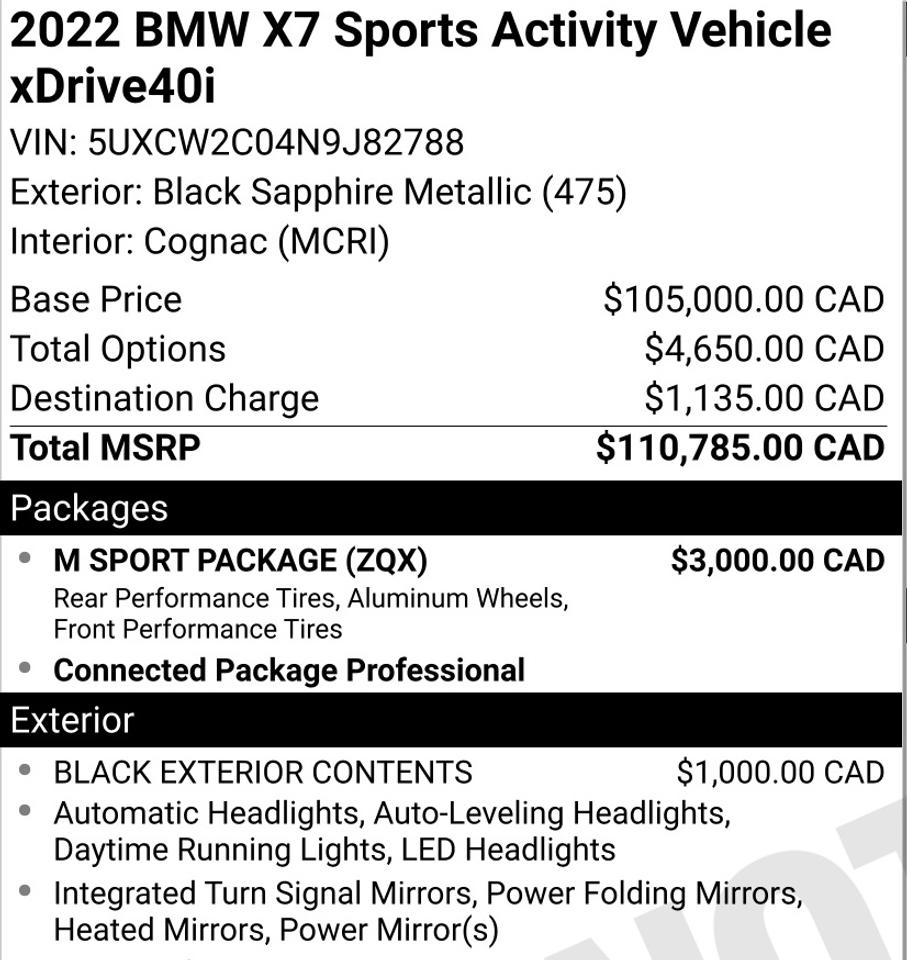 2022 BMW X7 XDRIVE40I | M-SPORT | 6 PASS | 21 IN Photo